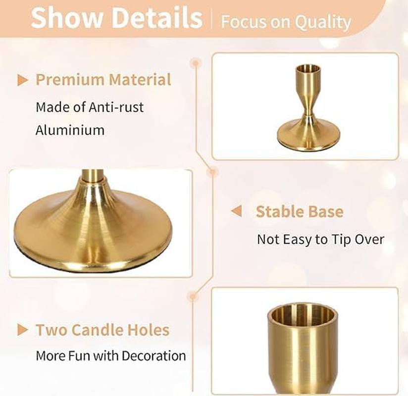 Candlestick Holder Metal, 2Pcs Gold Candle Stick Holder for Table Centerpiece, Wedding Reception, Festive Christmas Mantel Decoration or Home Decor image number 3