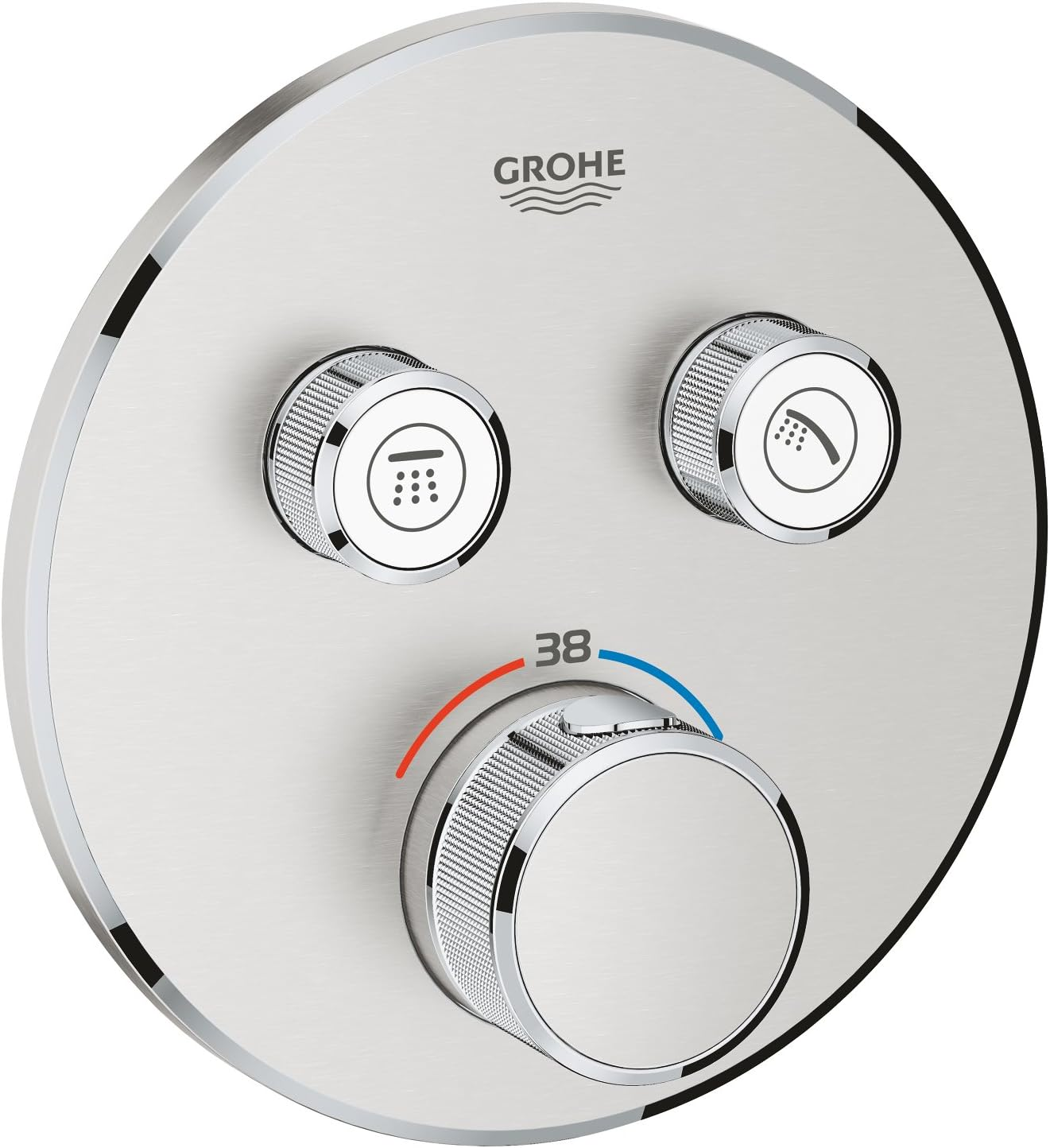 GROHE Grohtherm Smartcontrol - Concealed Square Thermostat for Shower or Bath (3 Valves, Push for ON-OFF, Turn for Volume Adjustment, Safety Button at 38&deg;C, Requests Rapido Smartbox), Chrome, 29126000