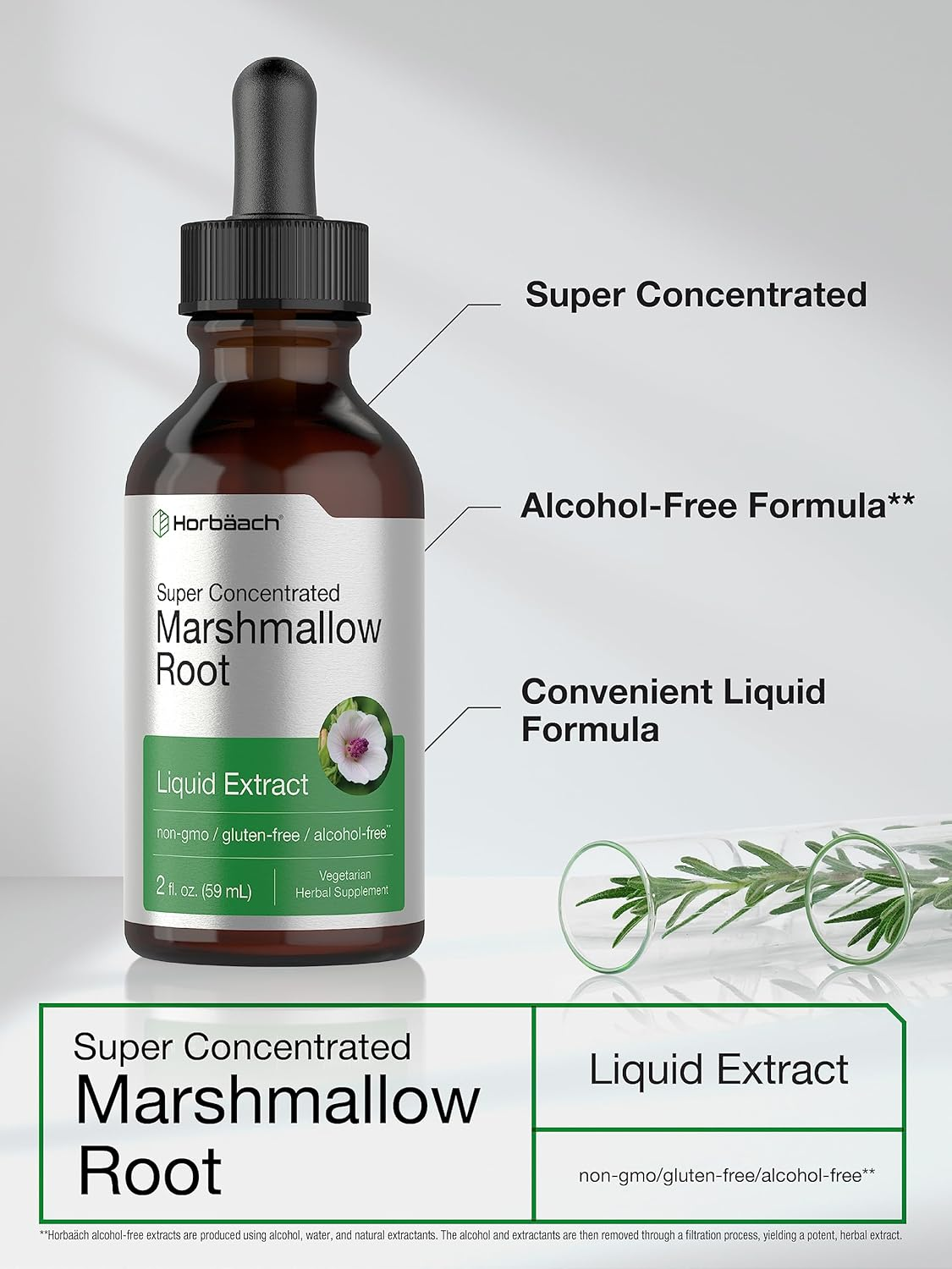 Marshmallow Root Liquid Extract | 2 Fl Oz | Althaea Officinalis | Alcohol Free | Vegetarian, Non-Gmo & Gluten Free | by Horbaach image number 4
