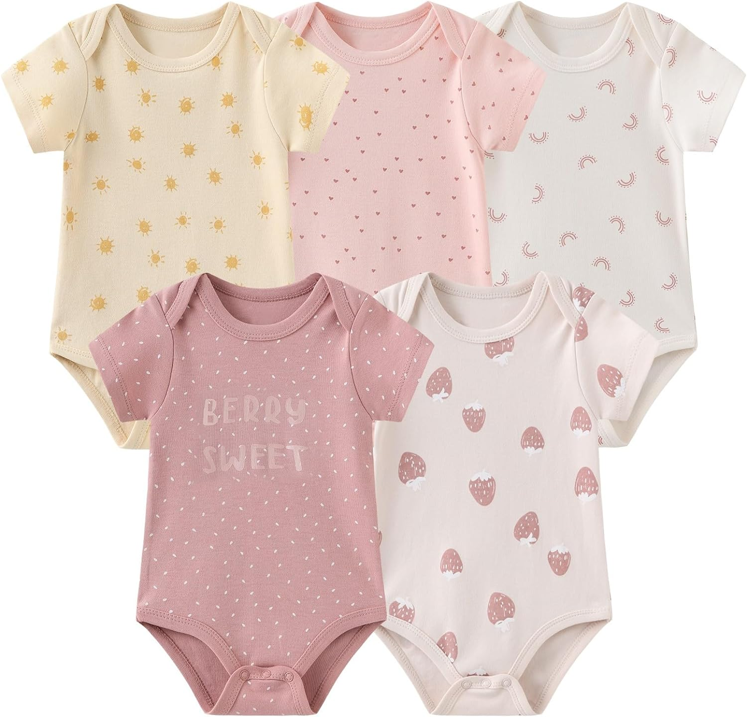 Unisex Boy Girl Baby Bodysuit 5 Pack Cartoon Cotton Infant Clothes Short Sleeve Soft Babie'S Outfits