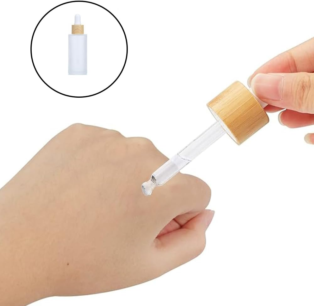 12 Packs 30Ml Frosted Glass Dropper Bottles for Essential Oils with Wooden Caps Empty Glass Liquid Container Holder with Wooden Lids for Travel Home Store Use,Travel Perfume image number 5