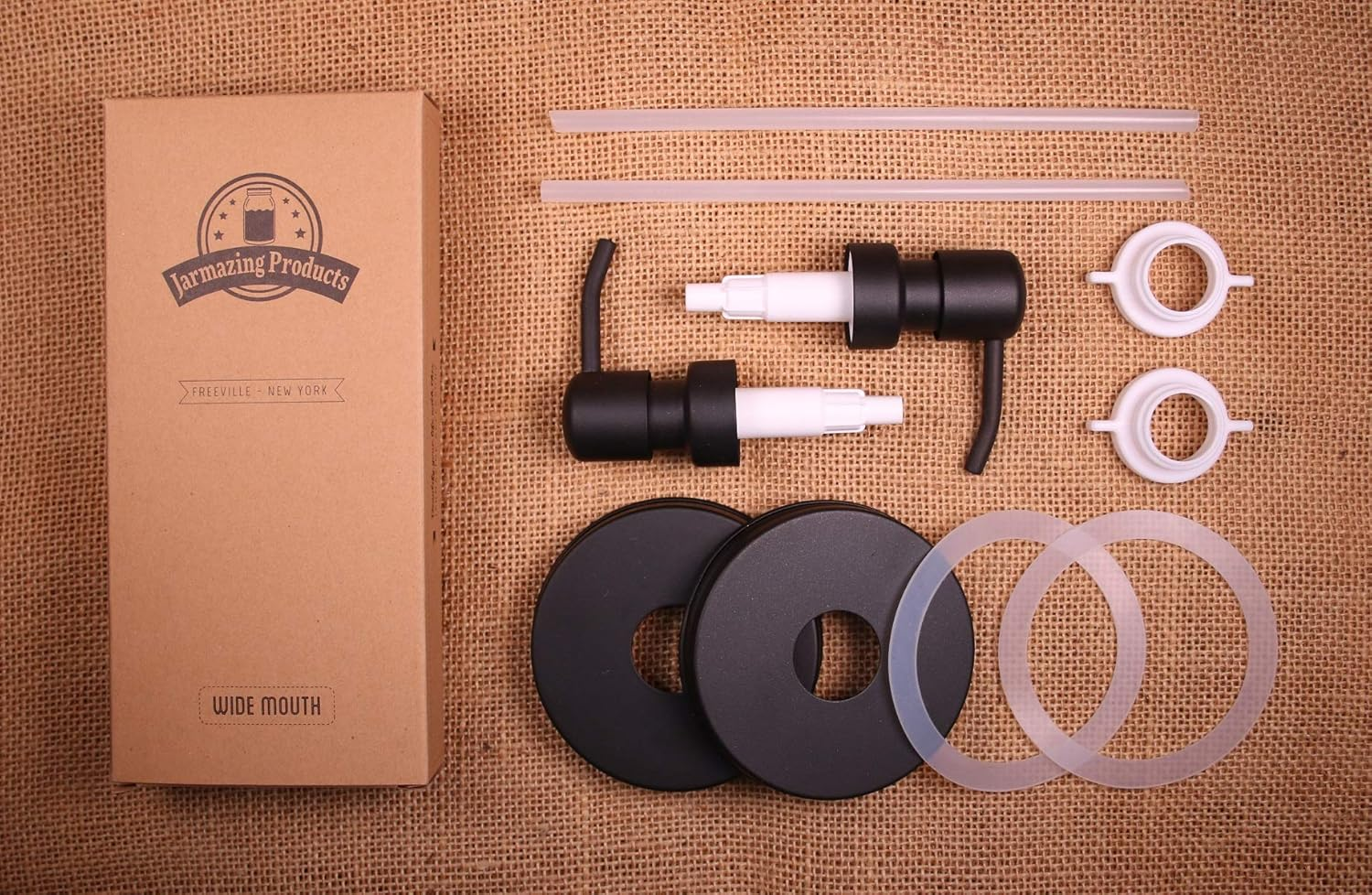 Jarmazing Products Wide Mouth Black Mason Jar Soap Dispenser Lids - Two Pack - for All Wide Mouth Canning Jars image number 1