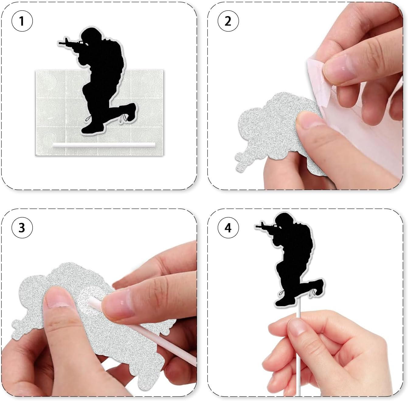 18Pcs Military Cupcake Toppersblack Glitter Gun Army Soldier Fighter Veteran'S Day Happy Birthday Cupcake Pick Airman Retirement Military Themed for Kids Boys Men Birthday Party Supplies image number 4