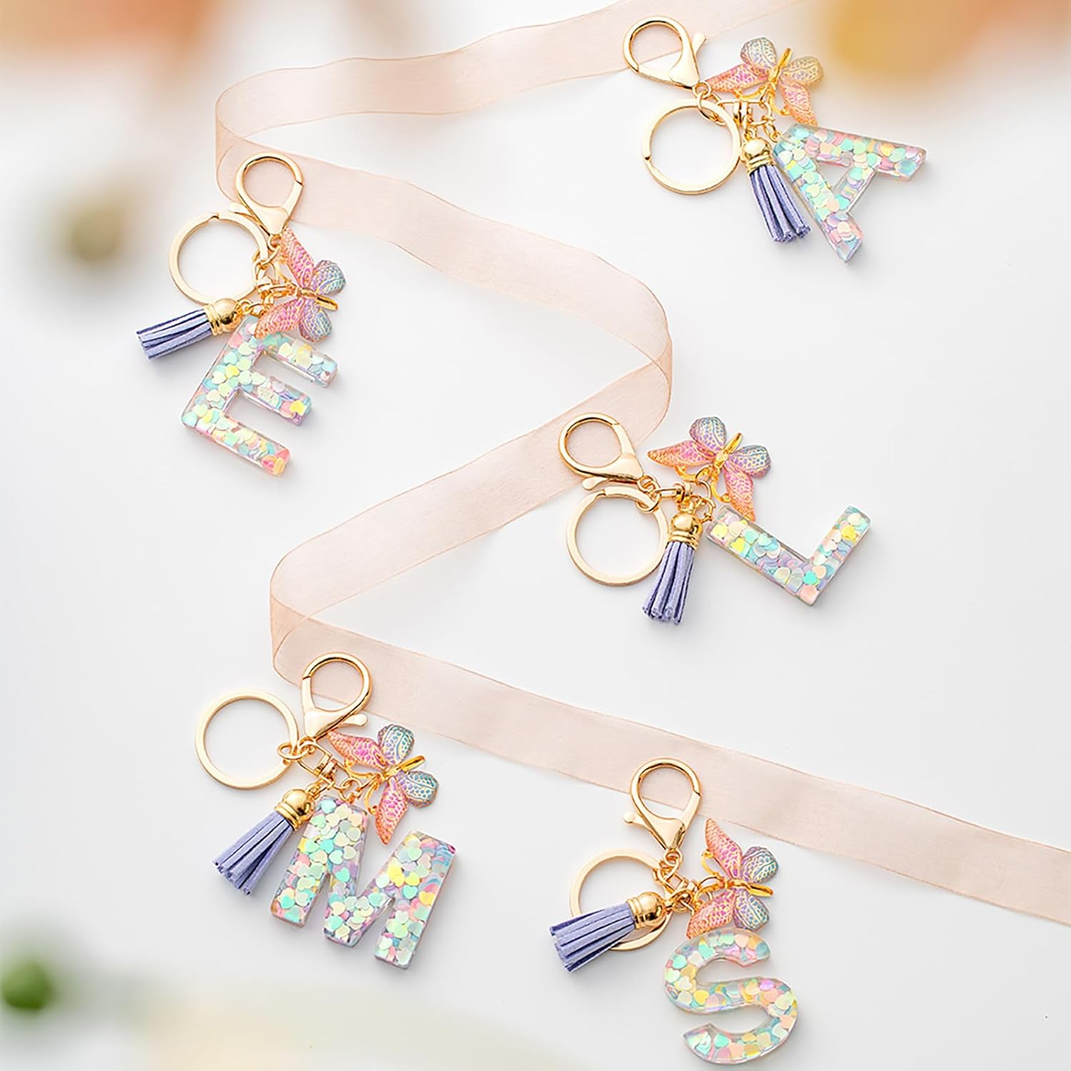 Letter Keychains for Girls Butterfly Keychain Key Ring Women image number 2