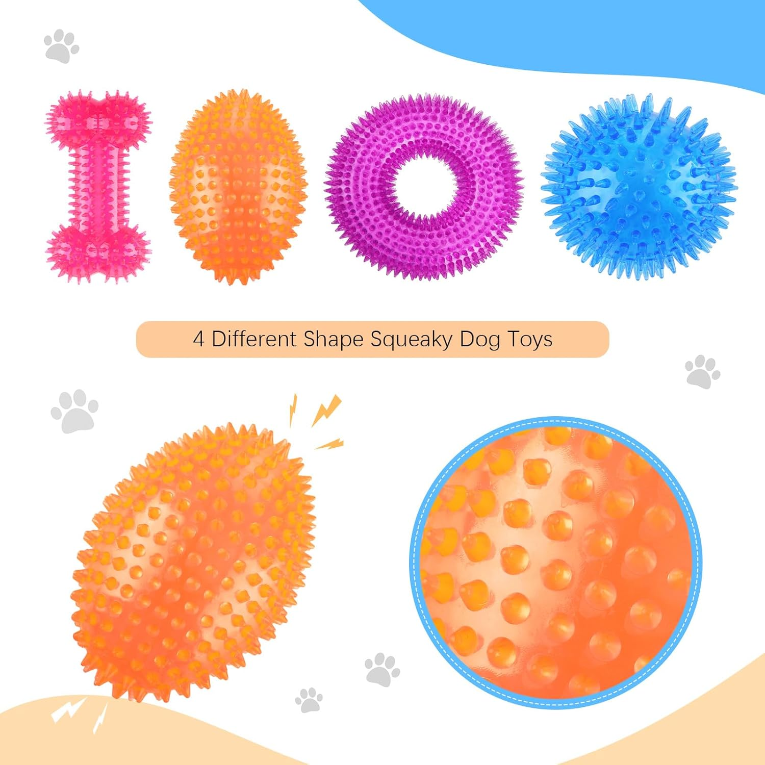 Silipull 4 Pcs Spiky Squeaker Football Dog Toy for Medium Large Dogs Spiky Dog Balls Puppy Chew Toys for Aggressive Chewers Training Fetch Toys(Fresh,Multicolored) image number 5