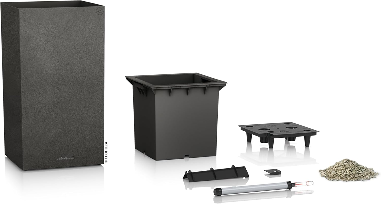 Lechuza Canto Stone 30 Tall Self-Watering Garden Planter, Graphine Black, 12" X 12" X 22" image number 4