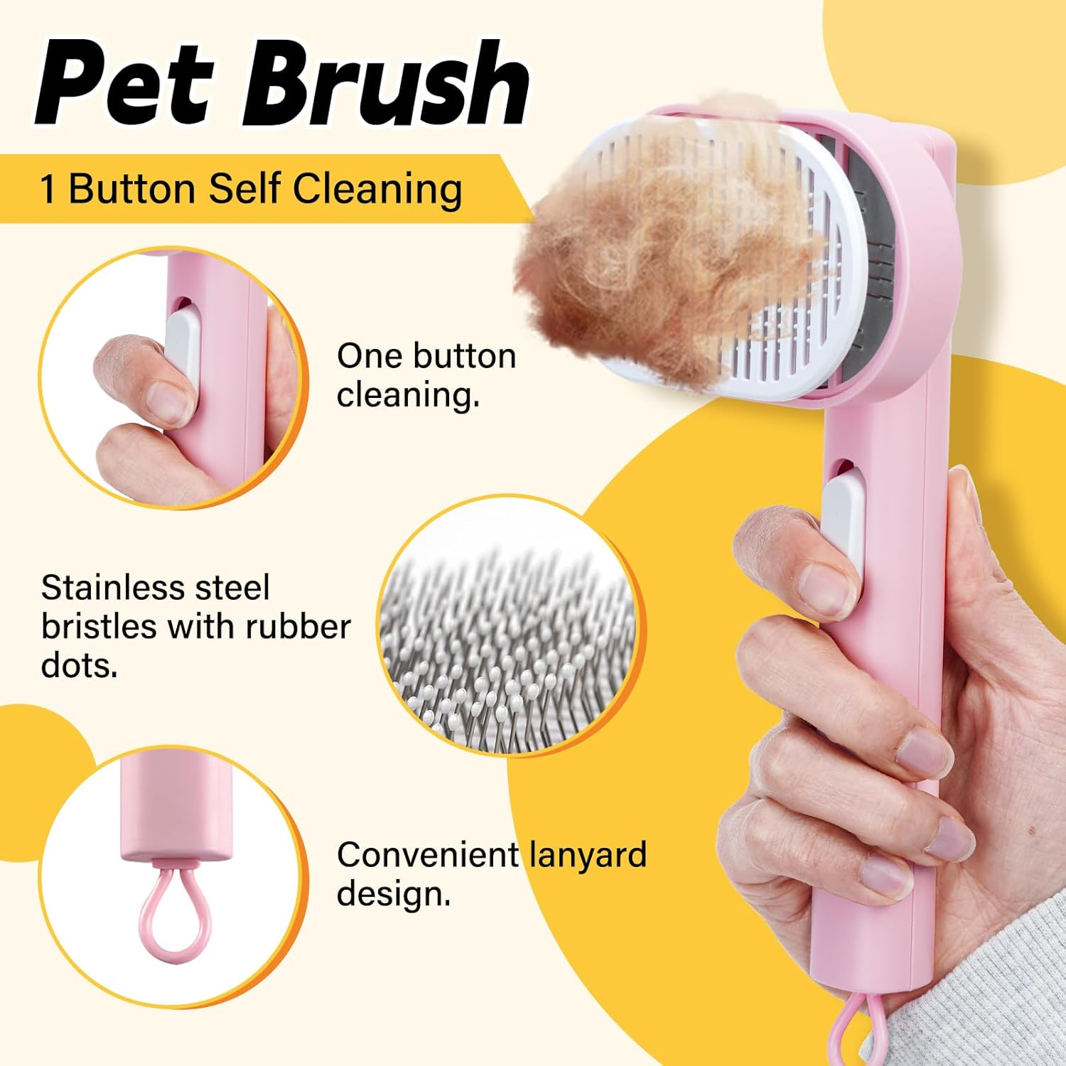 Cat Brush with Release Button,Small Animal Brushes for Indoor Cats Shedding,Cat Brush for Long or Short Haired Cats, Cat Grooming Brush Cat Comb for Kitten Rabbit Massage Removes Loose Fur,Pink image number 2