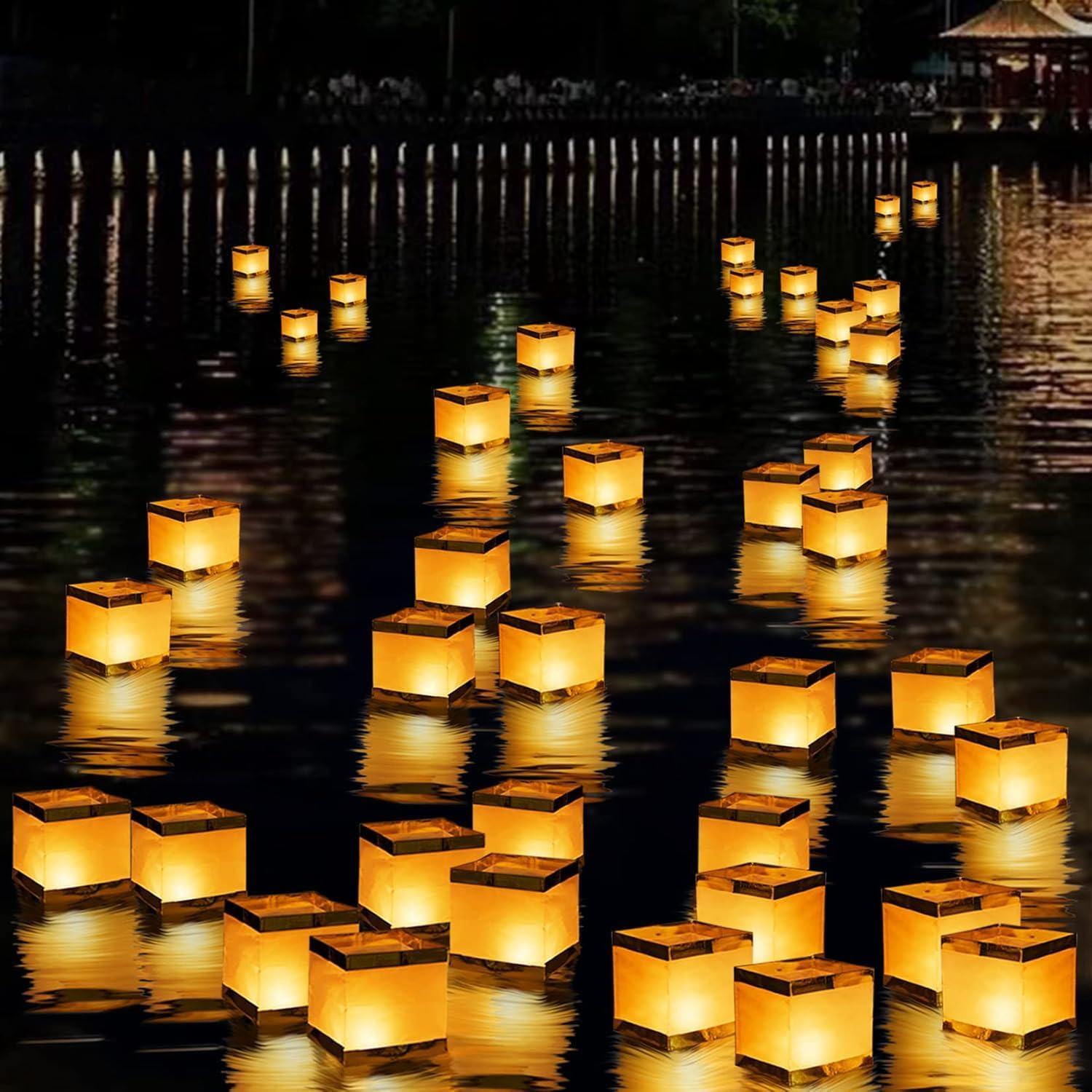 Miners2000 20Pack 5.9" Inch Square Floating Candles Lantern Set, Outdoor Decoration Waterproof Floating Lanterns for the Pool,River,Memorials,Wedding,Bar and Parties (Square, 20) image number 6