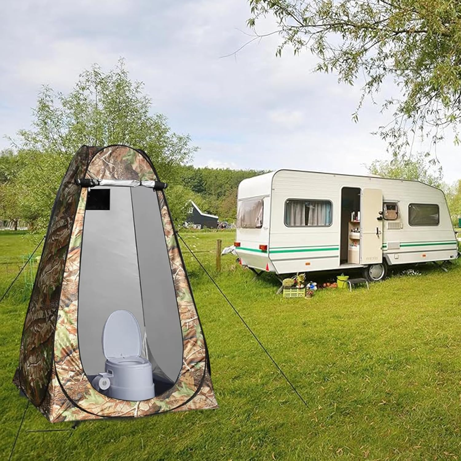 Outdoor Camping Portable Pop up Tent, UV Resistant, Waterproof Shower Tent Toilet Privacy Changing Room (Camouflage) image number 5