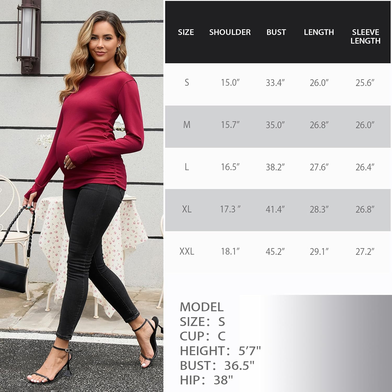GINKANA Womens Maternity Long Sleeve Shirts Casual Slim Fitted Crew Neck Pregnancy Tops Pullover Shirts with Thumbholes image number 3