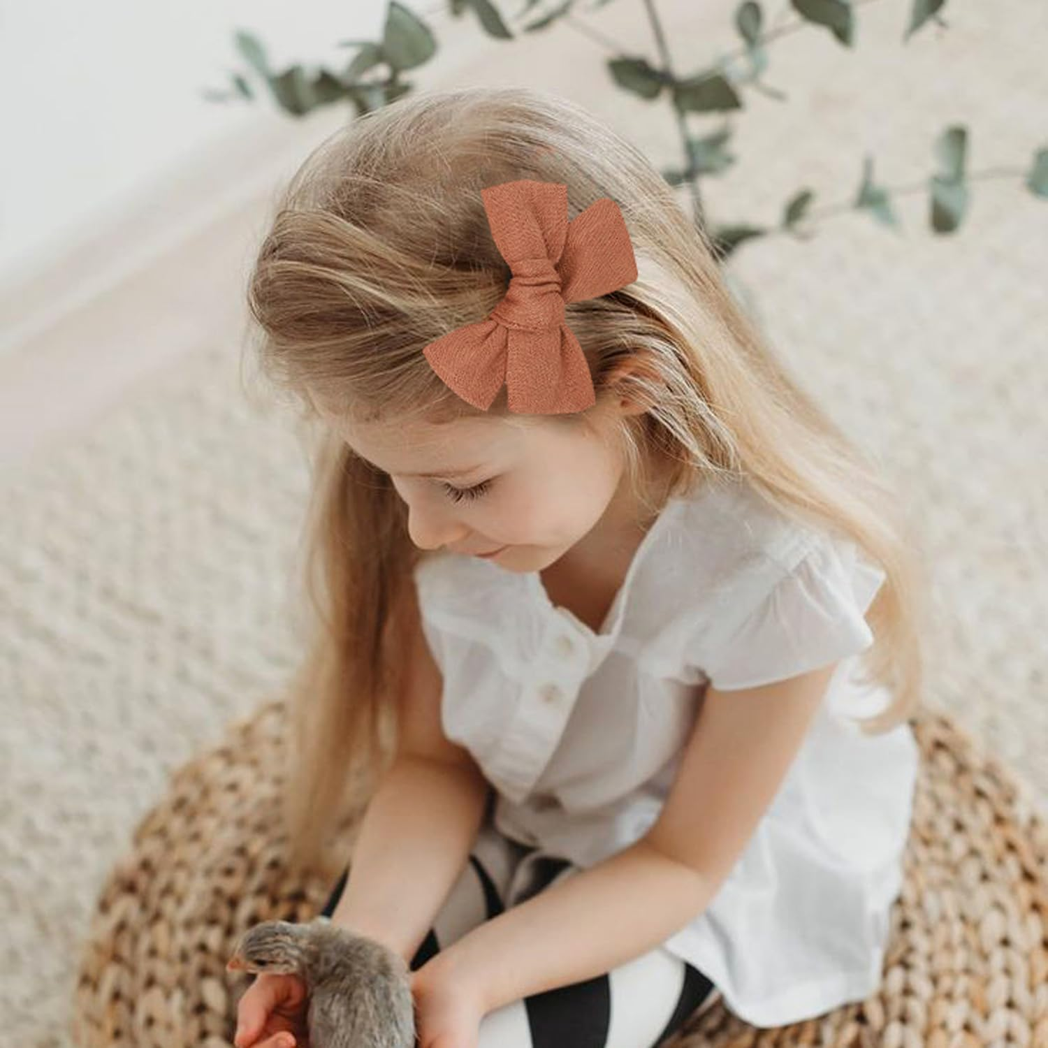 3.2'' Girls Rufous Linen Hair Bows Clips - Alligator Clips Hair Accessories for Little Girls, Toddlers, Kids, and Teens - Grey image number 2