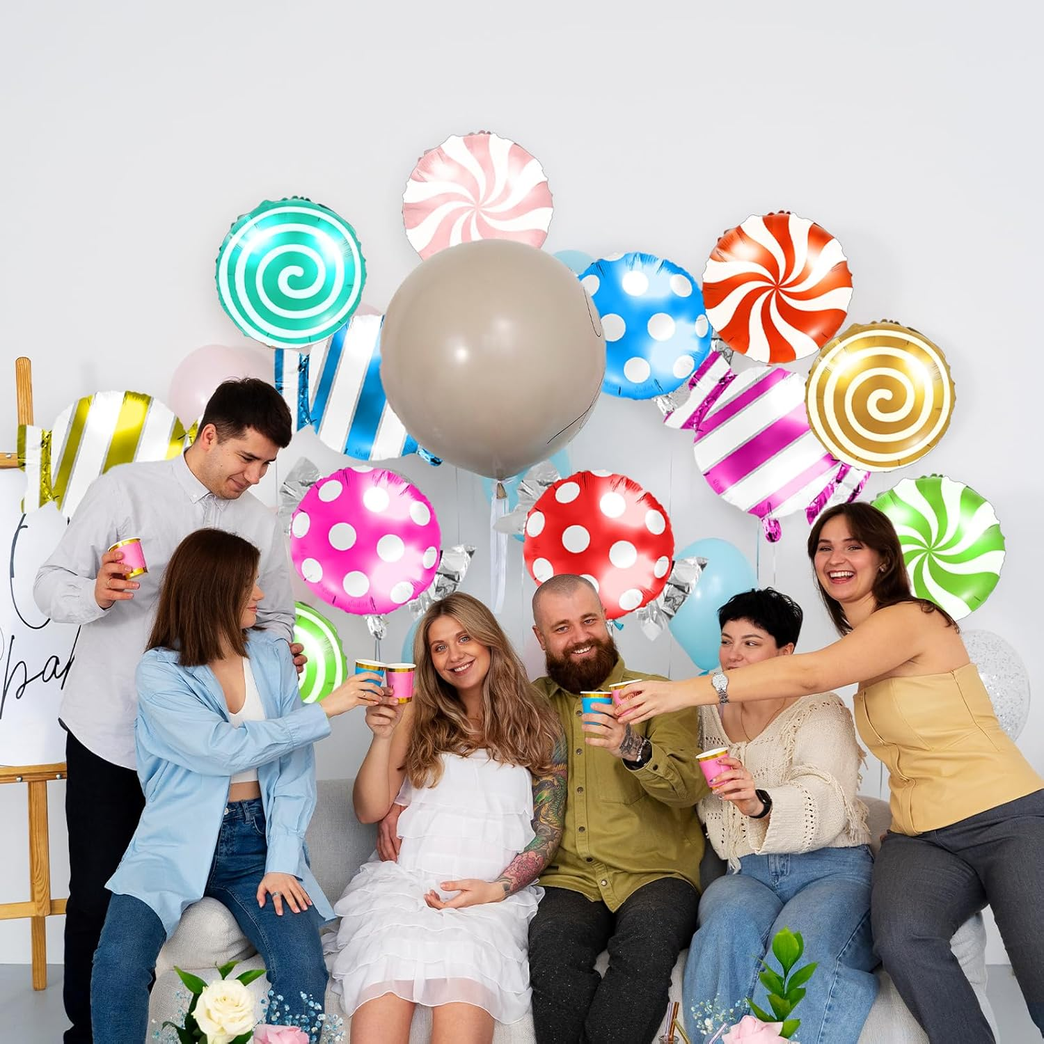 NILLOS Candy Themed Party Decorations, 12 PCS round Lollipop Balloon for Birthday, Festival (4 Styles) image number 5