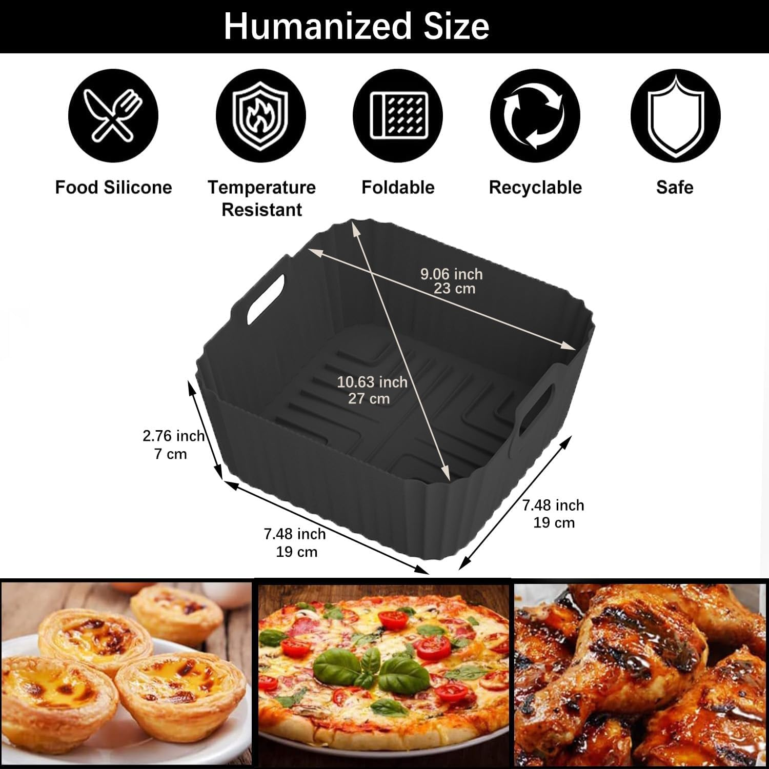 Silicone Air Fryer Liners 2 Pack, Accessorie Mould for COSORI DC601 L501,Philips 2000 Series Na230/00,Ninja AF141 Af181,Tefal for 5-6.5Qt Reusable Silicone Mould for Hot Air Fryer-Black