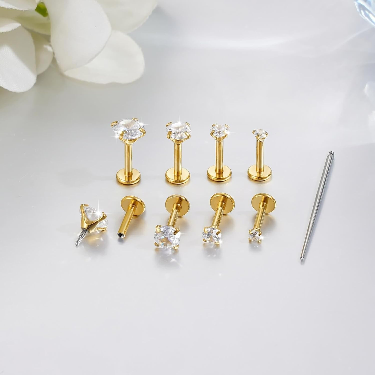 QXXPVV 16G 18G Flat Back Earrings Stud Stainless Steel Extended Internally Thread Tragus Labret Nose Cartilage Lip Medusa Conch Body Piercing Jewelry Hypoallergenic for Women Men image number 5