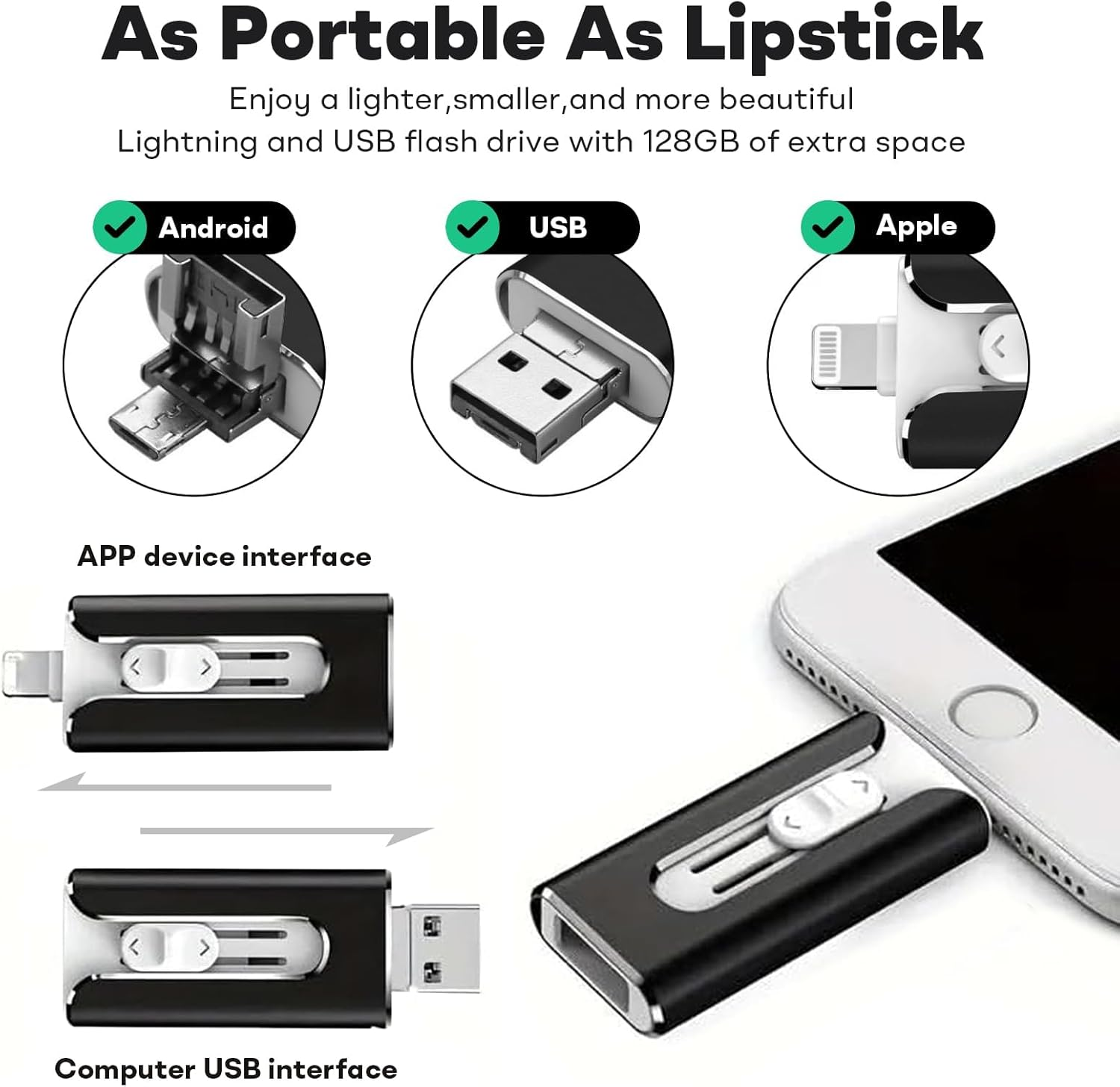 USB Drive 4-In-1 High-Speed USB 3.0 Flash Drive 1TB, Phone Photo Stick for Photo Transfer & Data Storage, Compatible with Iphone, Ipad, PC and More Devices - Pink image number 3