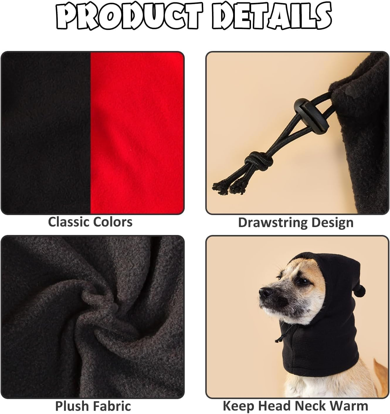 Ear Muffs Noise Protection for Dogs, Plush Pet Hat, Warm Ear Cover, Winter Head Wrap for Small Medium Large Dogs (Black, S) image number 4