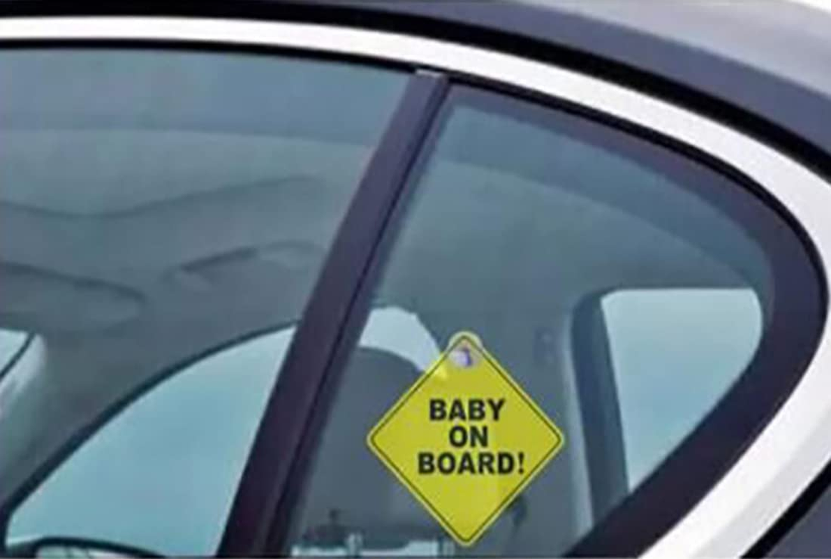 Haobase 2Pcs Baby on Board Warning Signs with Suction Cups 12Cm X 12Cm