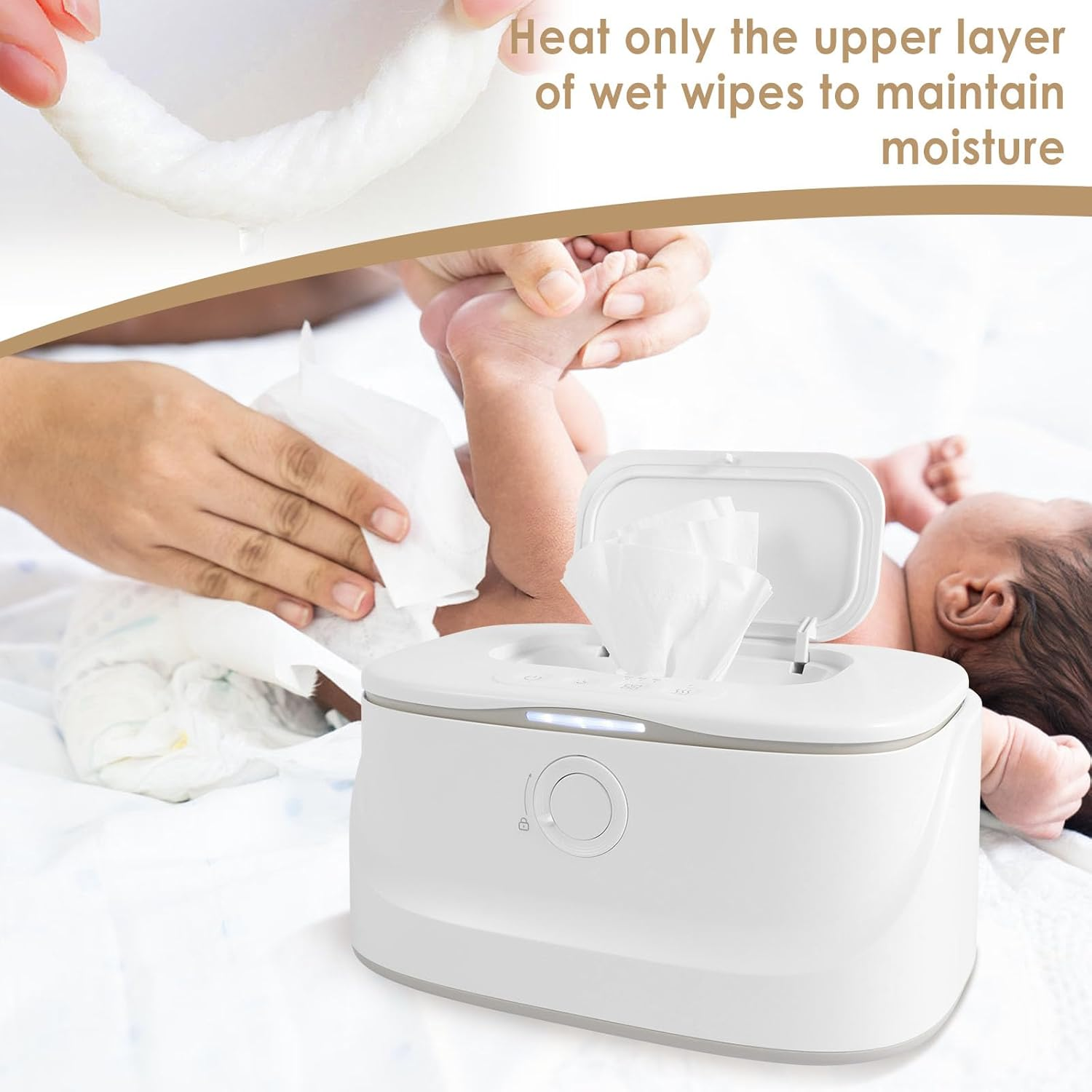 USB Baby Wipe Warmer with LED Light,Baby Wipe Warmer Dispenser,3 Adjustable Temperature Diaper Wipe Warmer Portable Baby Wipe Heater Warmer Keeps Wipes Warm and Moist for Newborns Baby Nursery image number 1