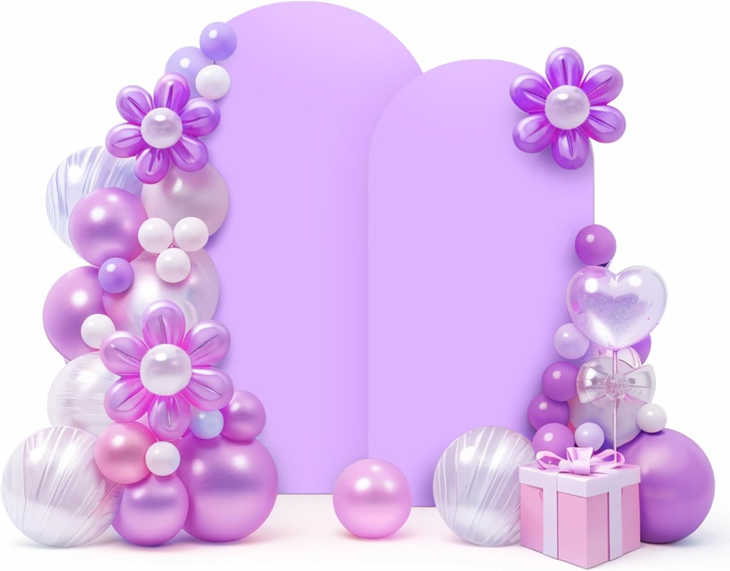 LEBENGURU Set of 2 Upgraded Wedding Arch, 6.6FT & 7.2FT Purple Spandex Fitted Arch Backdrop, round Top Chiara Stand Covers for Birthday Party, Baby Shower, Banquet & Balloon D&eacute;cor image number 4