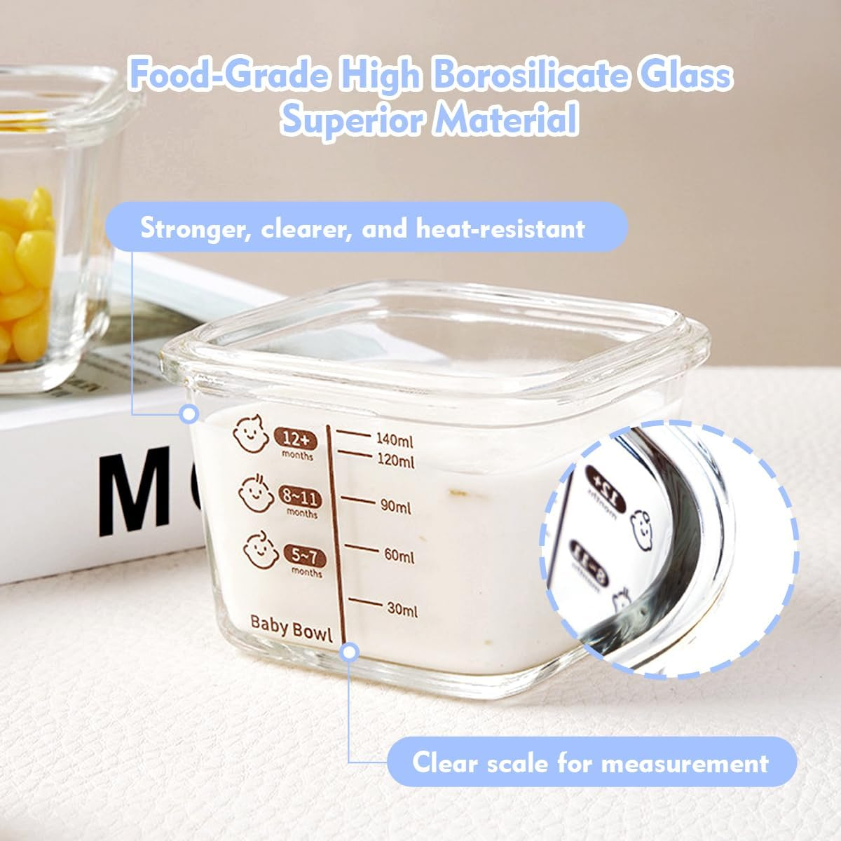 Blissify High Borosilicate Glass Baby Food Storage Containers,160Ml Baby Food Jars with Airtight Lids Leak-Proof, Small Meal Prep Clear Jar, Microwave Dishwasher Freezer Safe image number 1