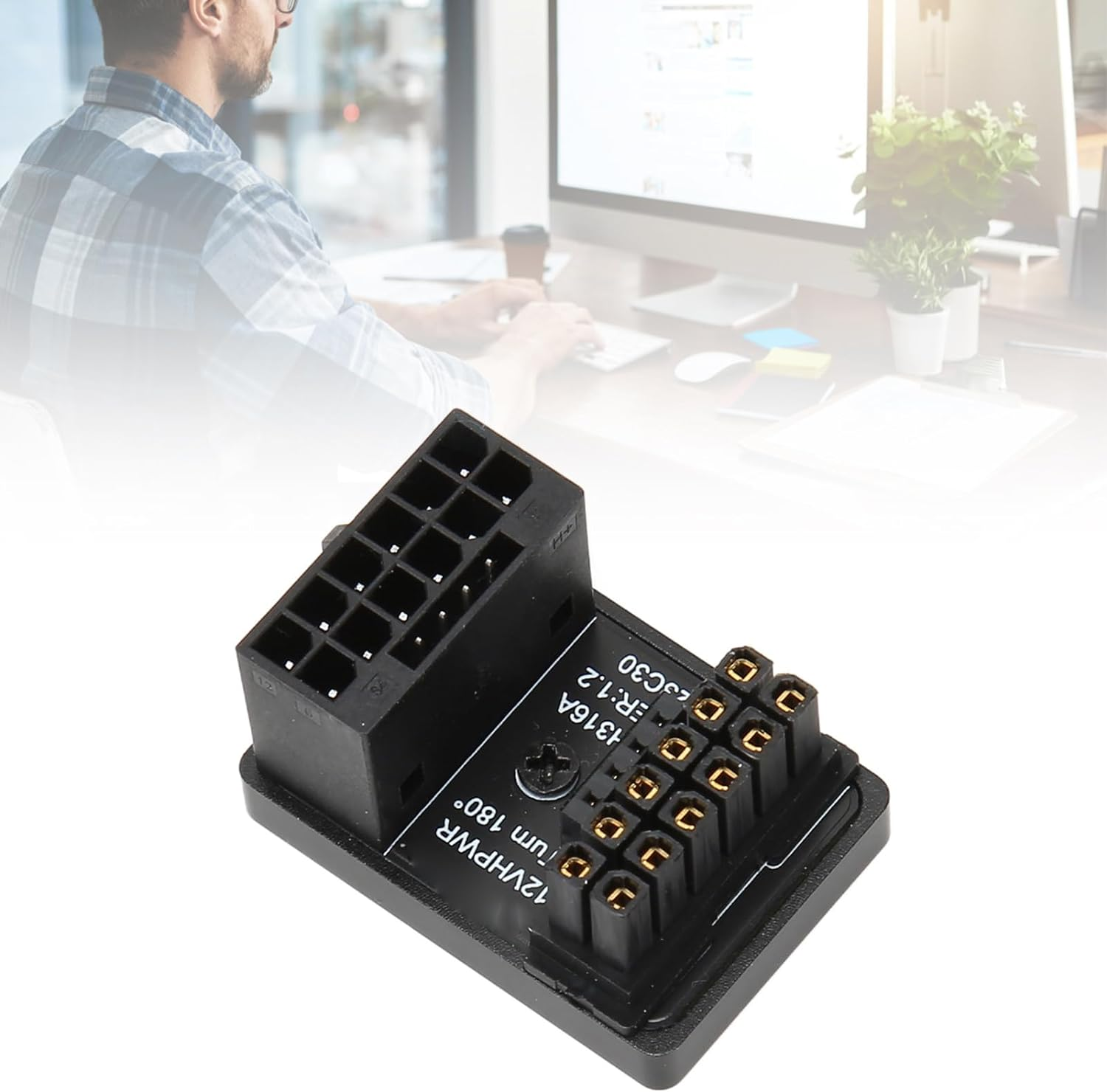 GPU PCIE Connector, PCIE 5.0 Graphics Cards ATX3.0 Power Supplies, 12V HPWR 12+4 16P Male to Female, 180 Degree Turn Connector 600W for Desktop Computer. (PH316 Black) image number 3