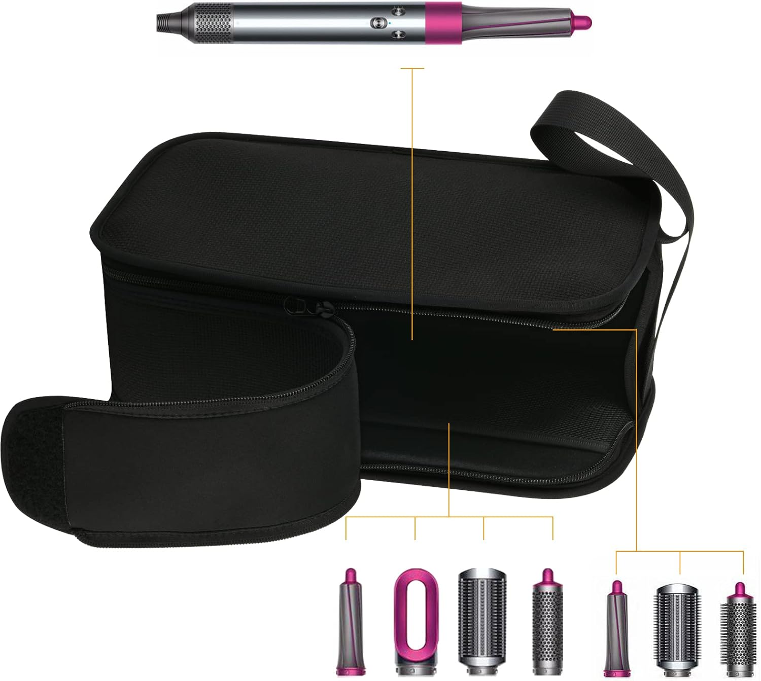 Beautyflier Travel Case for Dyson Airwrap Styler Attachments Hair Dryer Organizer Portable Anti-Scratch Dustproof Protection Storage Bag with Hanging Strap, Black, Hair Dryer Case with Hanging Strap image number 4