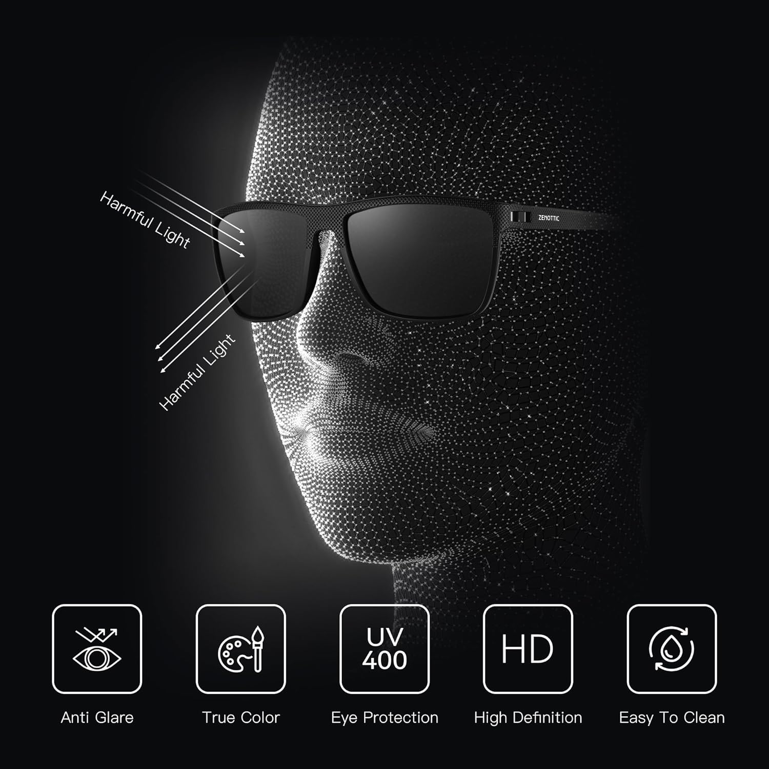 ZENOTTIC Polarized Sunglasses for Men Lightweight TR90 Frame UV400 Protection Square Sun Glasses image number 4