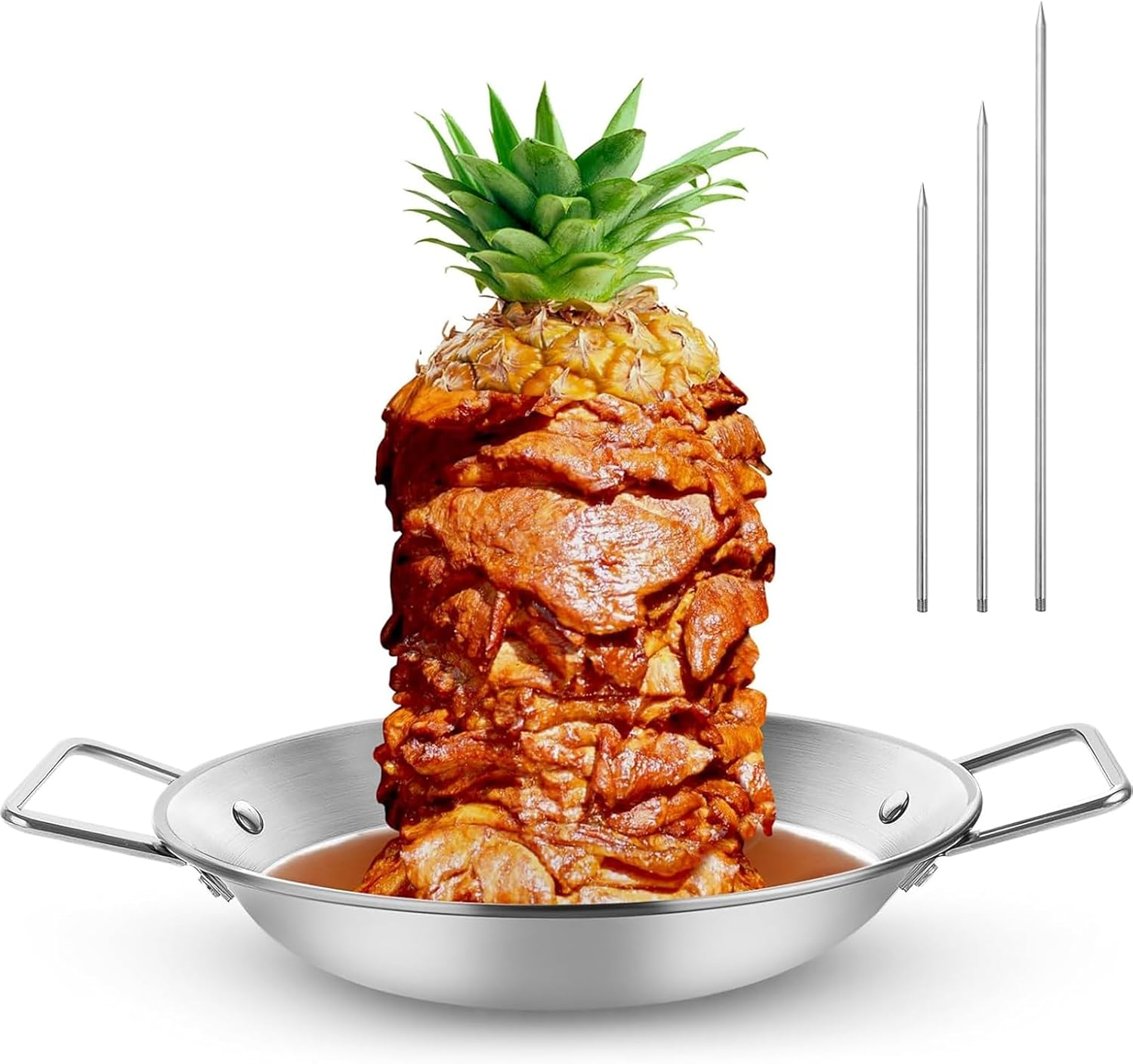 Thickened Stainless Steel Vertical Skewer Stand for Tacos Al Pastor, Shawarma and Kebabs, 3 Removable BBQ Skewers (8", 10", 12") for Grill, Smoker, Oven, Heavy-Duty Rotisserie-Style Meat Holder image number 3