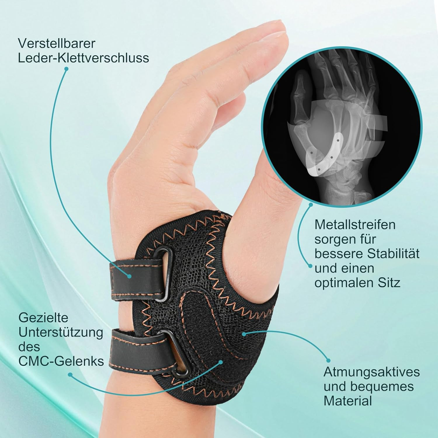 FORTEMOTUS CMC Thumb Orthosis for Saddle Joint Osteoarthritis with 2 Adjustable Straps for Relief from Rhizarthrosis and Base Instability, Left, L, 19-26 Cm image number 5