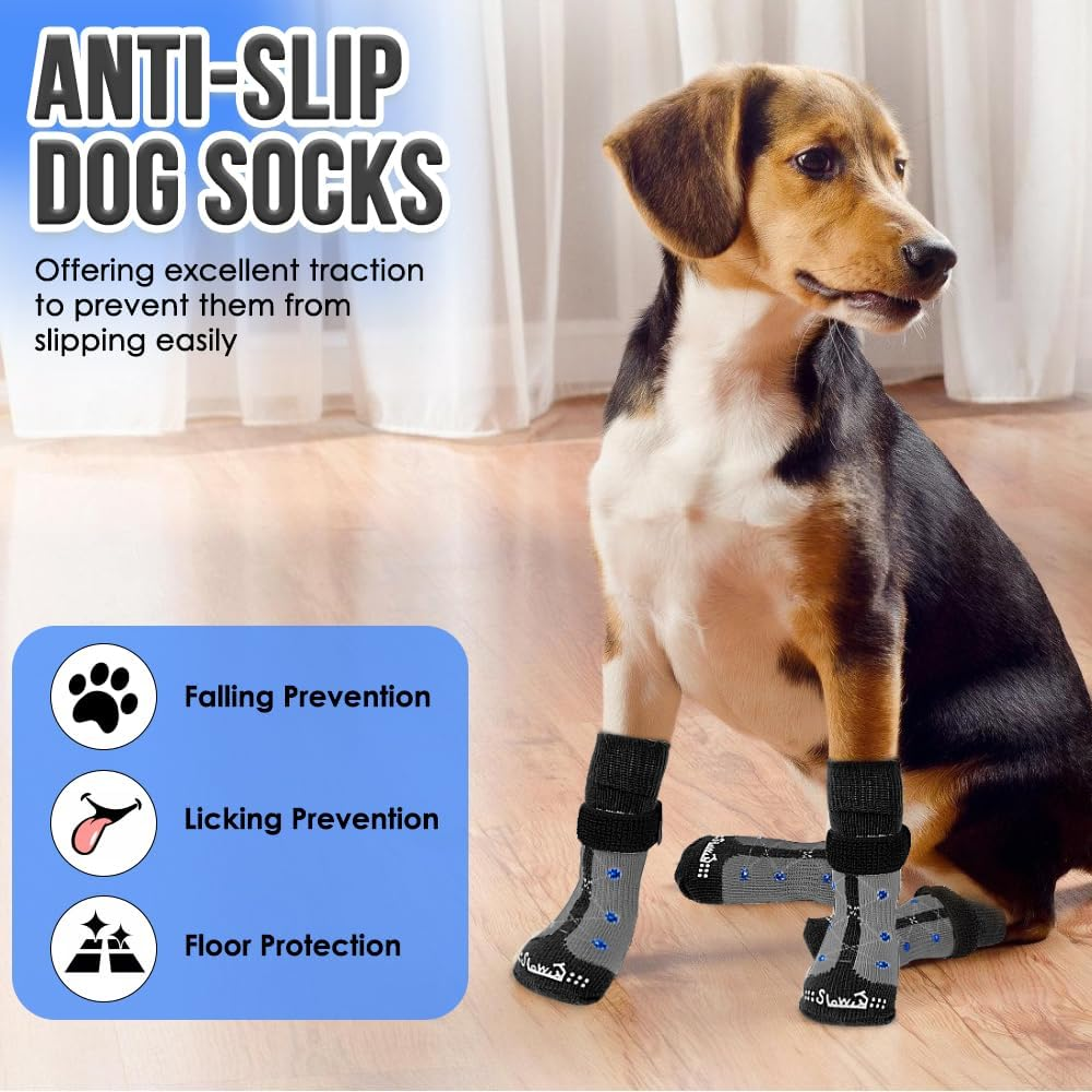 Slowton Dog Socks - Anti-Slip Pet Paw Protector for Hot Pavement Hardwood Floors - Adjustable Dog Grippers for Puppy Small Medium Large Senior Dogs to Prevent Licking Wounds Paws image number 5