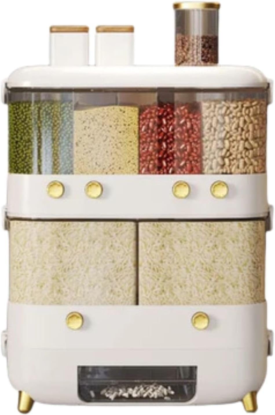 Tootoo Dry Food Dispenser, Rice Grain Dispenser, Wall Mounted 6 Grid Grain Dispenser, 10KG Cereal Storage Container for Organising Home, Kitchen & Pantry (White) image number 2