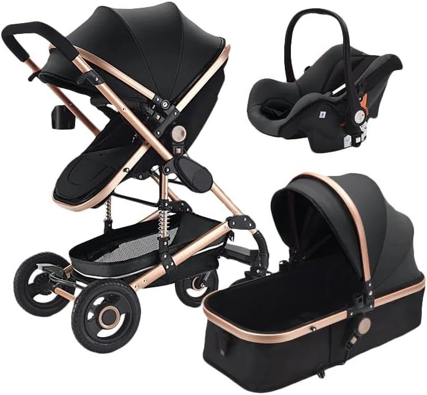 Infant Newborn Baby Pram &ndash; 9 in 1 Convertible Stroller with Cradle I Baby Bassinet I Foldable Aluminum Alloy Anti-Shock Toddler Pushchair I Lightweight, Adjustable & Reclining Stroller Modes - Black image number 4