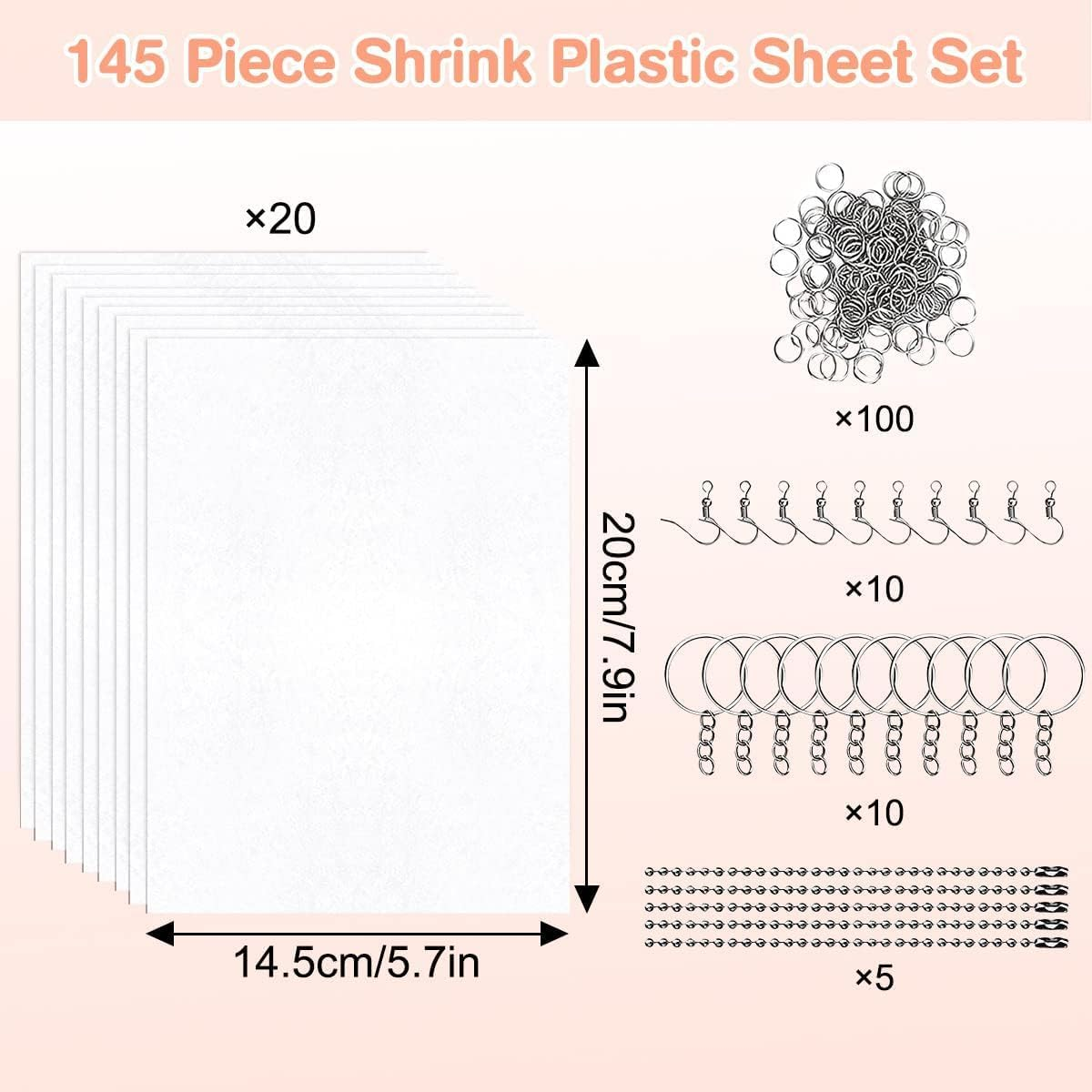 145 PCS Heat Shrink Plastic Sheets Kit,Shrinky Dink Sheets,Shrink Paper Sheets,Shrink Art,Shrink Plastic Kit,Shrinky Dink Lined Notebook Paper for DIY Mothers Day Gifts,Creative Art and Craft image number 4
