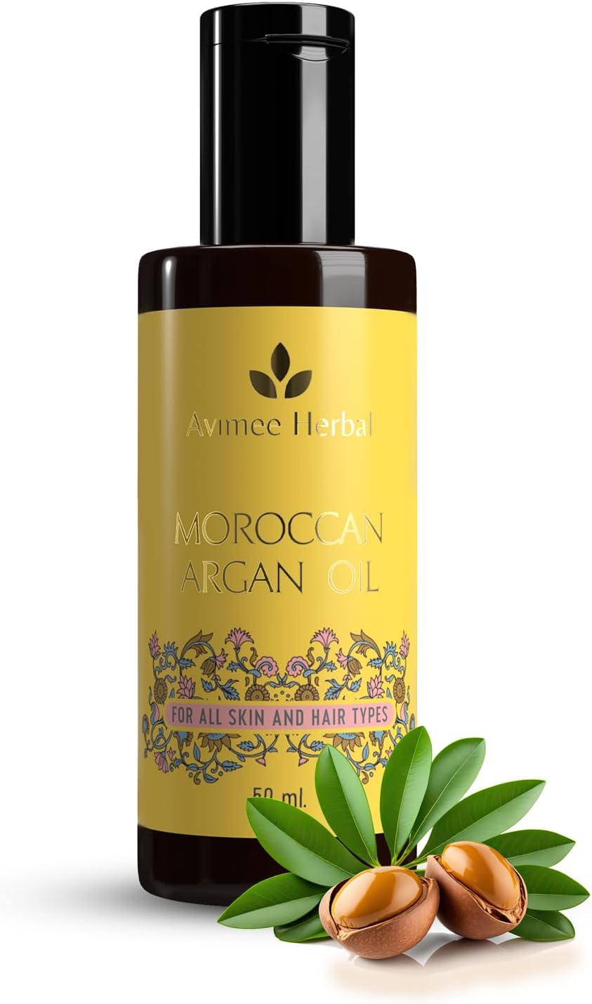 AVIMEE Herbalpure Moroccan Argan Oil | Repairs Split Ends, Reduces Breakage, and Adds Shine | Enriched with Vitamin E | Mineral Oil Free | 50 Ml