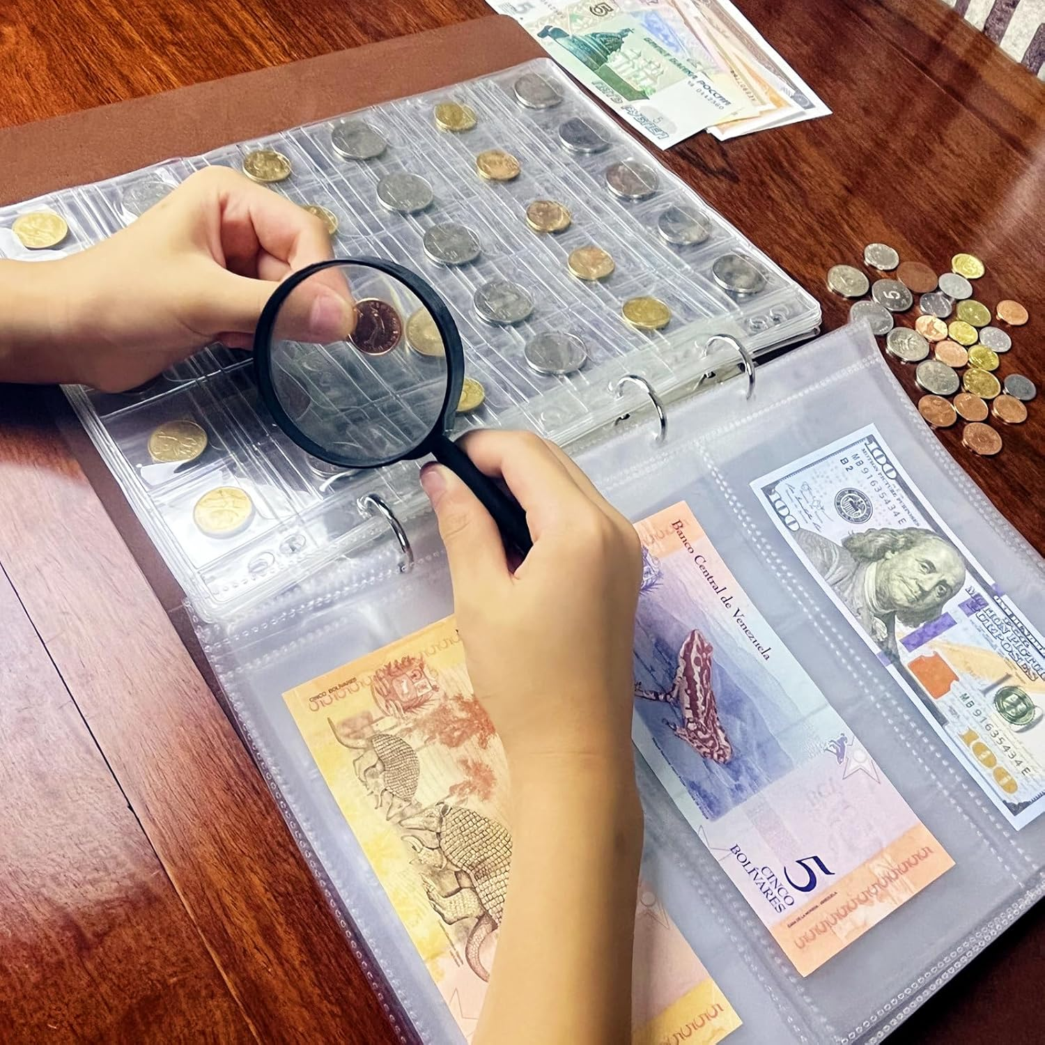 Ettonsun Coin Collection Book 386 Coin Pockets & 12 Currency Sleeves, Coin Collecting Album Holder for Collectors Money Collection Book Coin Display Storage Case Organizer for Coin Collection Supplies image number 3