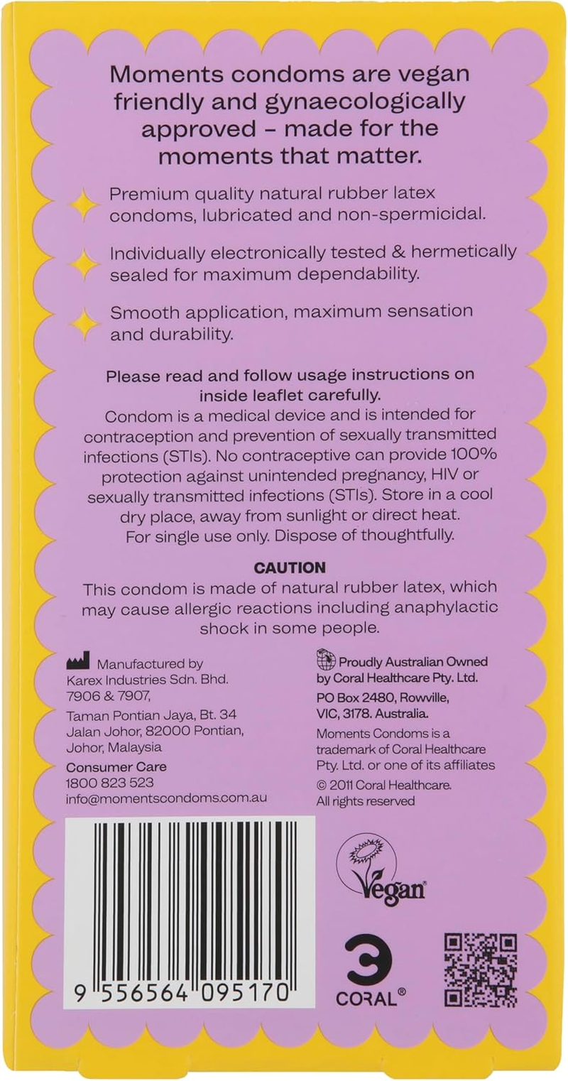 Moments Party Pack Assorted Condoms - Vegan Society Certified, Flavoured, Extra Lubricated, Premium Quality Natural Rubber Latex, Gynaecologically & Dermatologically Tested (30 X Assorted Natural Latex Condoms)