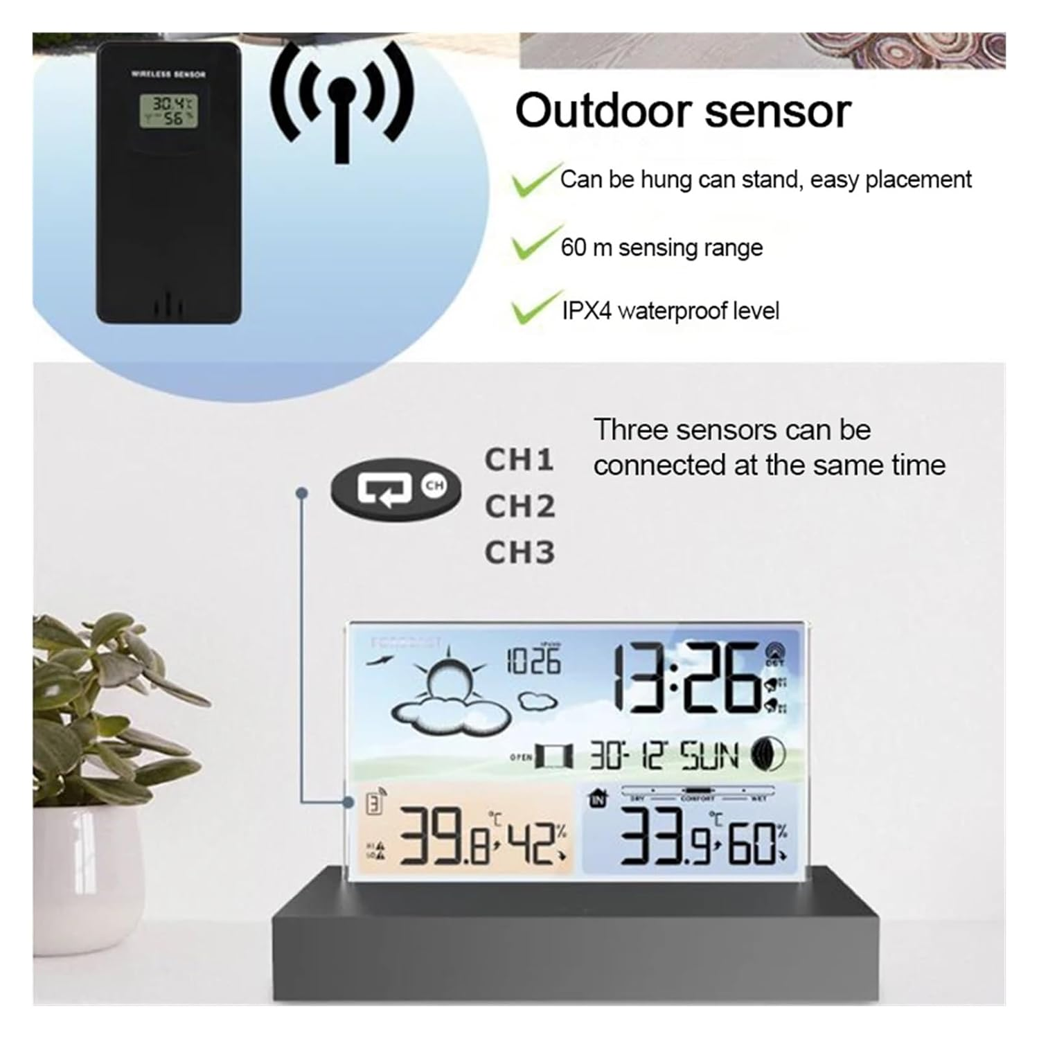LCD Digital Weather Station Transparent Temperature Humidity Monitor Forecast Indoor Outdoor Hygrothermograph
