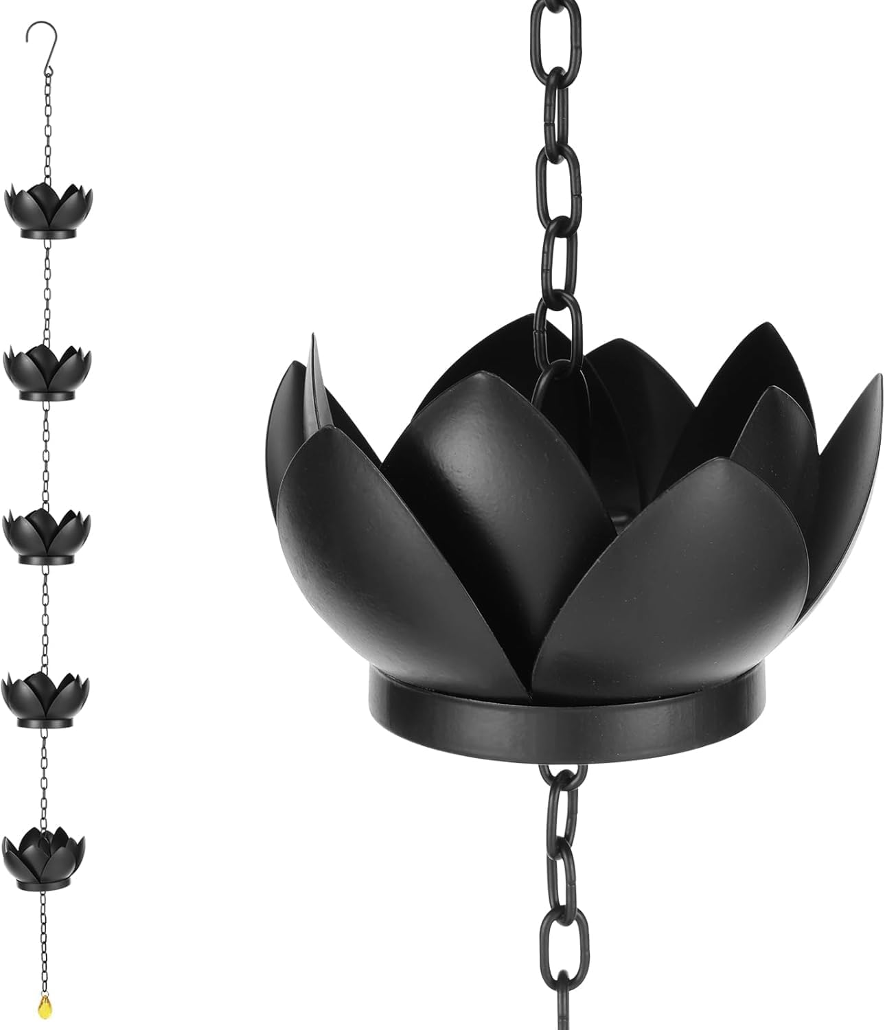 Limcryspp High-Quality Metal Artificial Lotus Rain Chain Replacement, Adjustable Length S-Shaped Hook, Suitable for Drainage Ditches