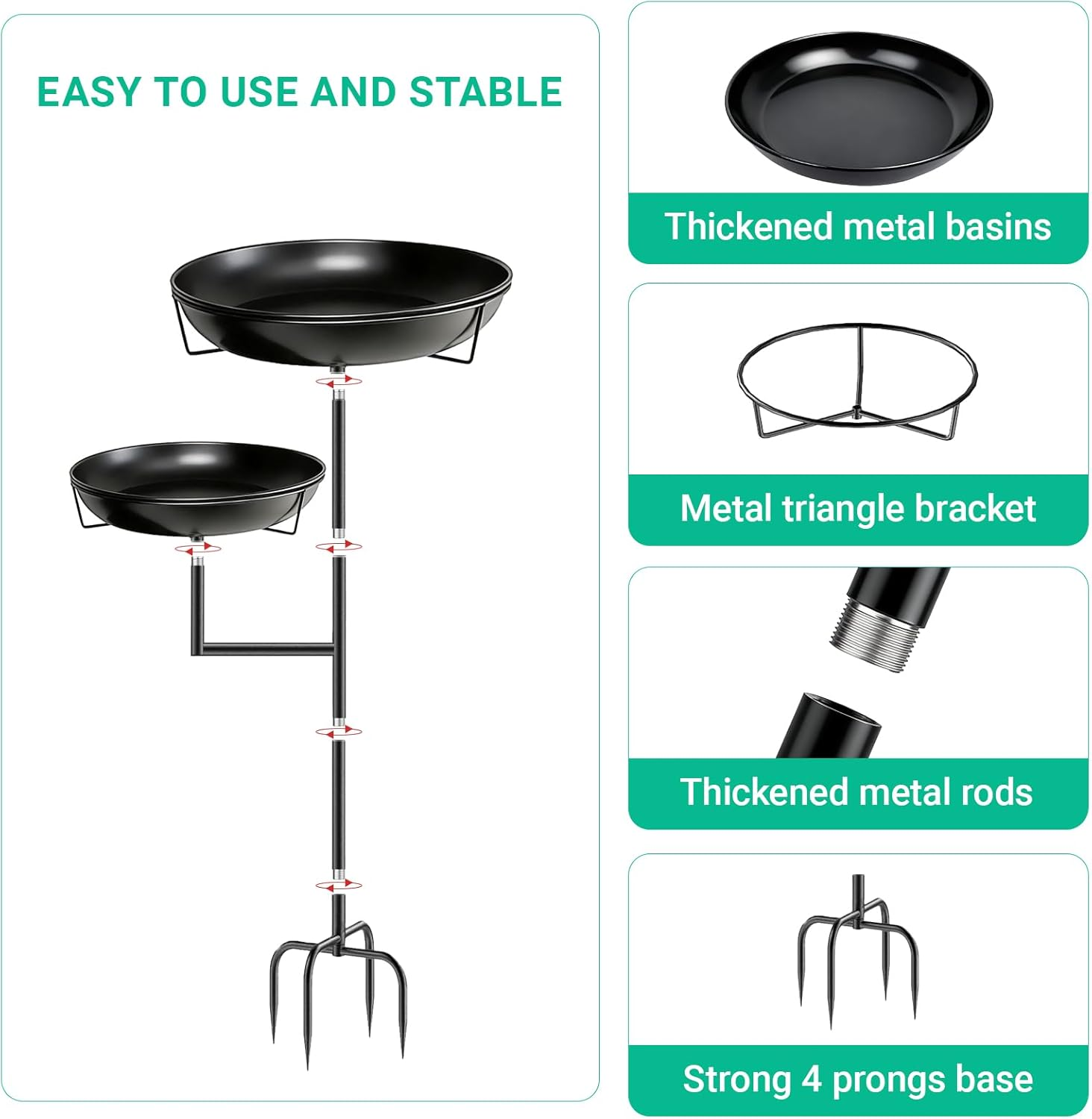 Freestanding Bird Feeder for Outside, Removable Metal Bird Bath with Double Bowls for Outdoors Garden Backyard Patio Yard Lawn Decor image number 1