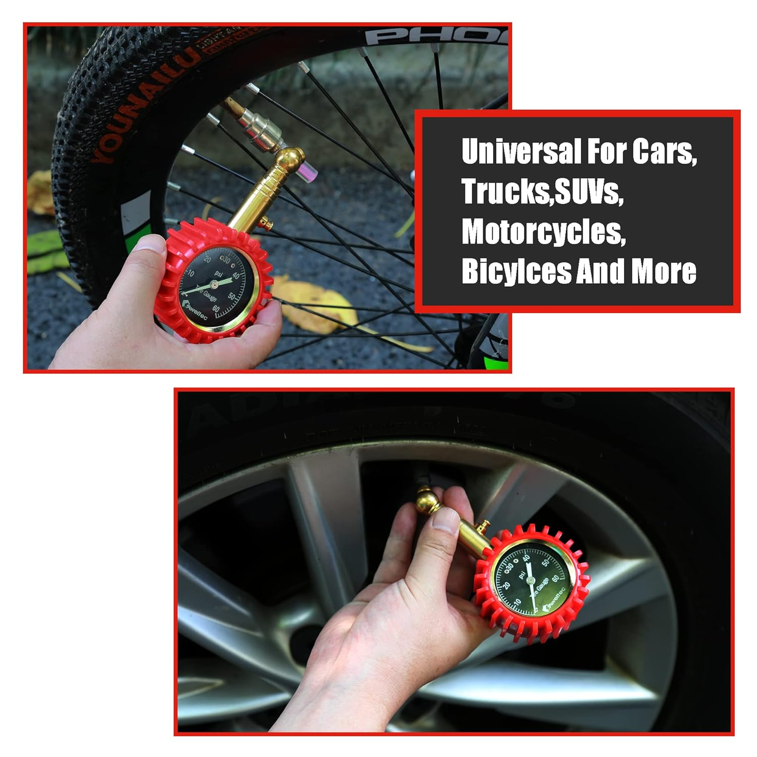 Tire Pressure Gauge 0-60 PSI - Heavy Duty Tire Gauge High Accurate with Large 2 Inch Easy to Read Glow Dial, Low &ndash; High Tire Gauge for Car, SUV & Truck Tires