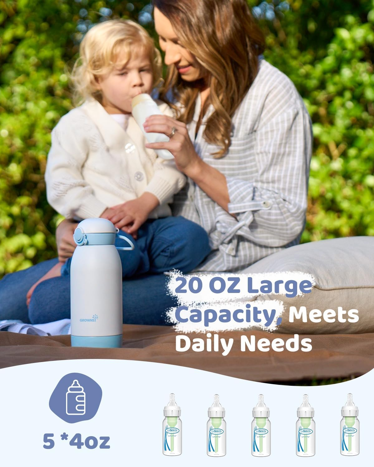 GROWNSY Portable Bottle Warmer for Travel Fast Milk Warmer on the Go Cordless for Breastmilk/Formula with 10000Mah Battery 600Ml Capacity Precise Temperature Control image number 4