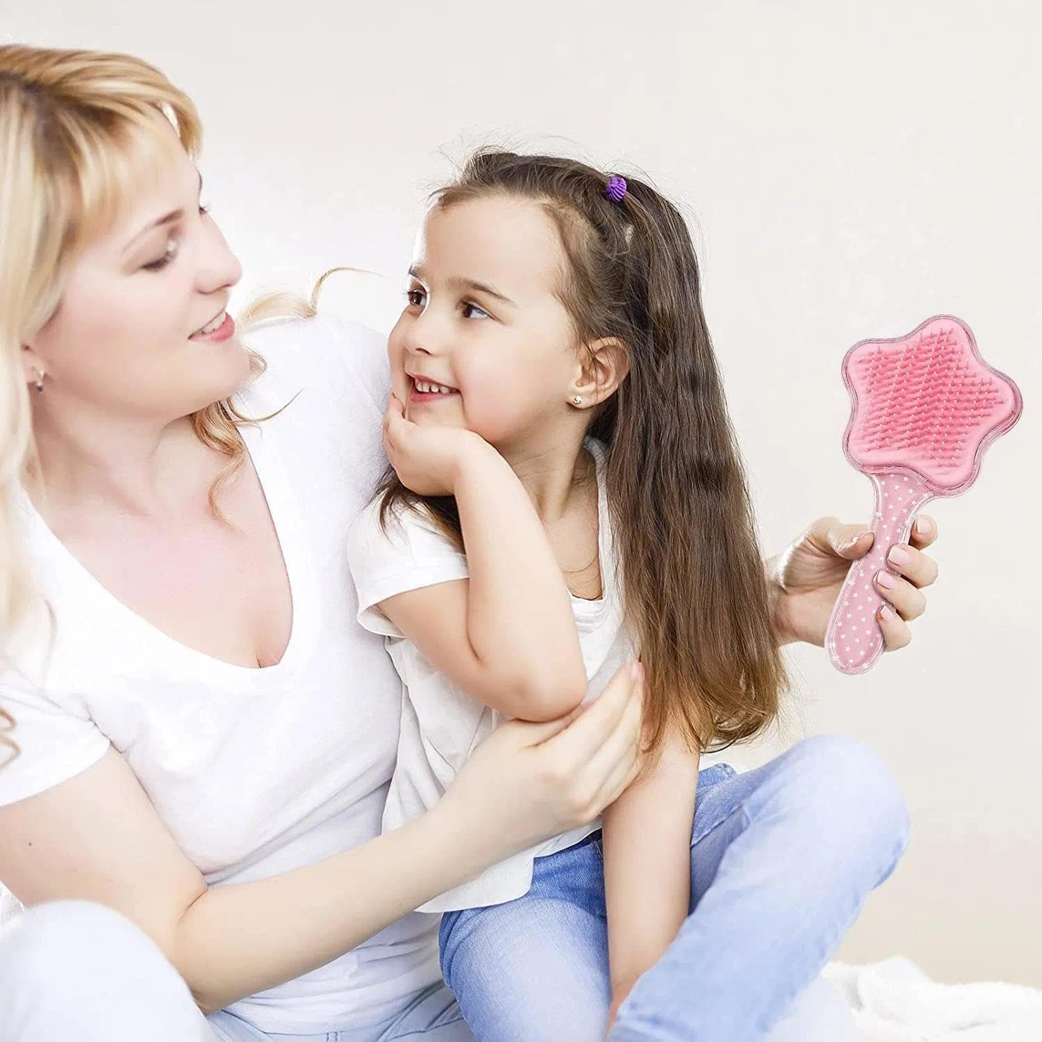 Toddler Hair Brush Set Detangling & Curly Hair Brush for Kids, ABS Material Tangle Tamer, Travel Hair Brush Compatible with Straight, Curly, Wet & Dry Hair &ndash; Pink & Purple &ndash; 2 Pack - Unron image number 3