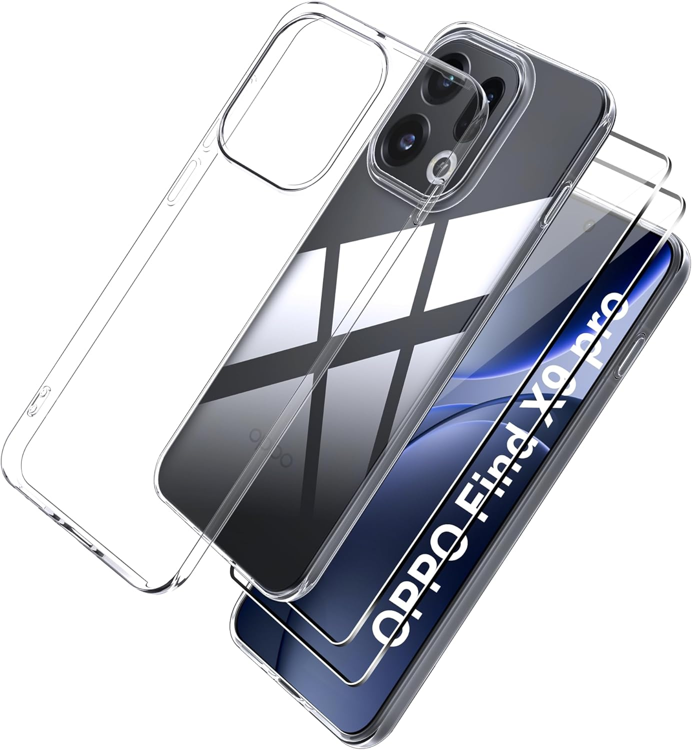 Effcotuo Case for Oppo Find X9 Cover with 2 Pieces Screen Protector for Tempered Glass Screen Protector Transparent Mobile Phone Case Transparent Silicone TPU Protective Case image number 1