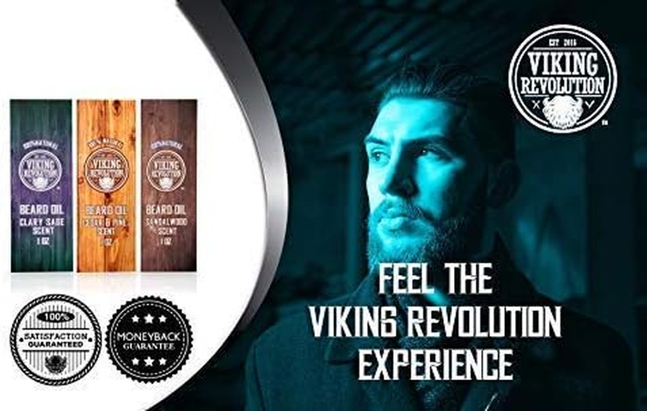 Viking Revolution - Beard Oil Conditioner 3 Pack - All Natural Variety Sandalwood, Pine & Cedar, Clary Sage - Conditioning and Moisturizing - Stocking Stuffers for Him - 3 X 30 Ml image number 5