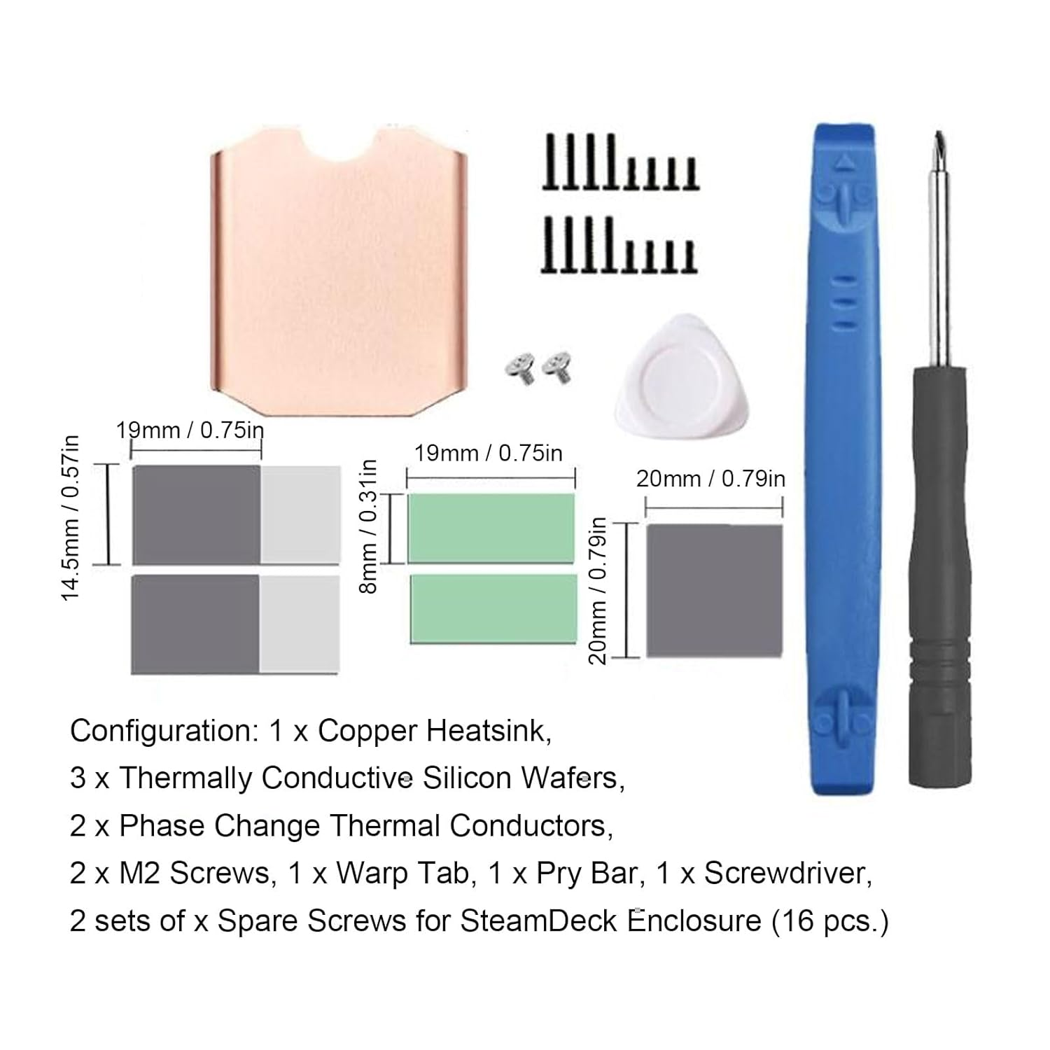 SSD Heatsink Thermal Pad for Steamdeck ROG All, M.2 2230 NVME SSD Copper Heat Sink Cooling Thermal Paste Back Cover Opening Tool, Easy to Install image number 1