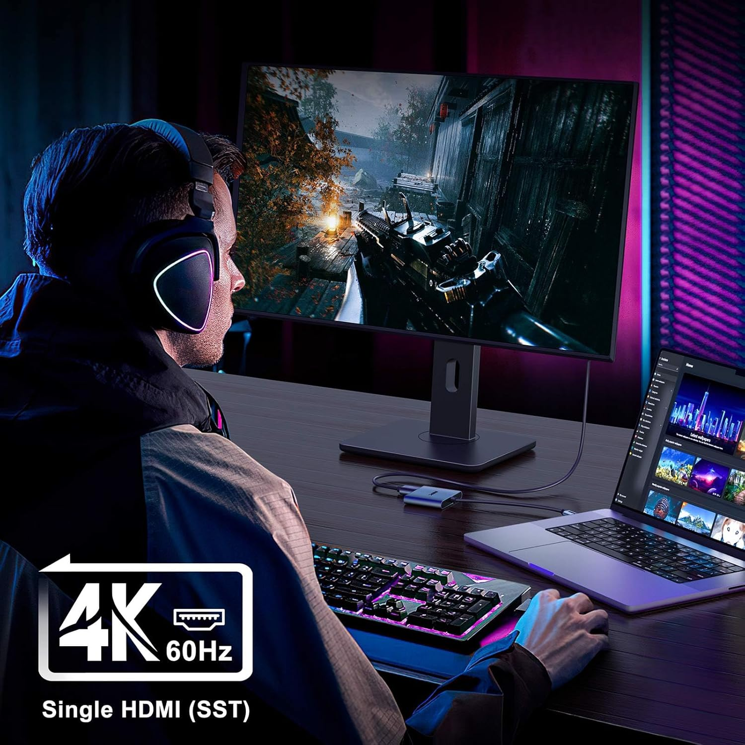 KOZYC USB C to Dual HDMI Adapter 4K@60Hz, Type C to HDMI Splitter Extended Display, Support Dual Monitors 4K 30Hz, Compatible with Macbook, Macbook Pro, Dell XPS (Only on Windows Support MST Mode) image number 4