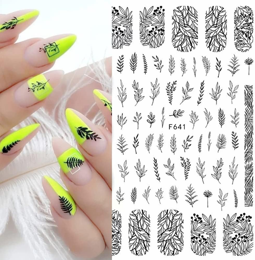 Nail Stickers, Self-Adhesive, Nail Stickers, Flowers, Nail Stickers, Abstract 3D Black Nail Stickers, DIY Manicure Decoration (7 Sheets) image number 1