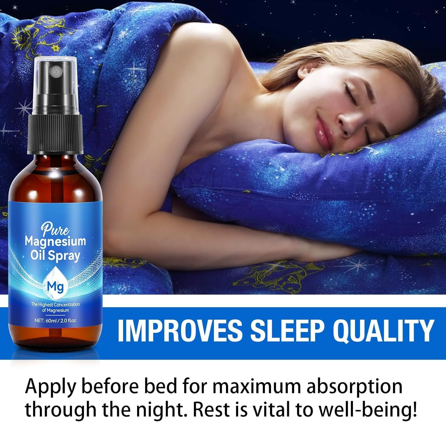 Pure Magnesium Oil Spray for Feet, Body, Nourish the Skin, Sleep Quality, Anxiety, 100% Organic Natural Topical Spray, Fast Easy Absorb for Better Health, 2.0Fl.Oz/60Ml image number 1