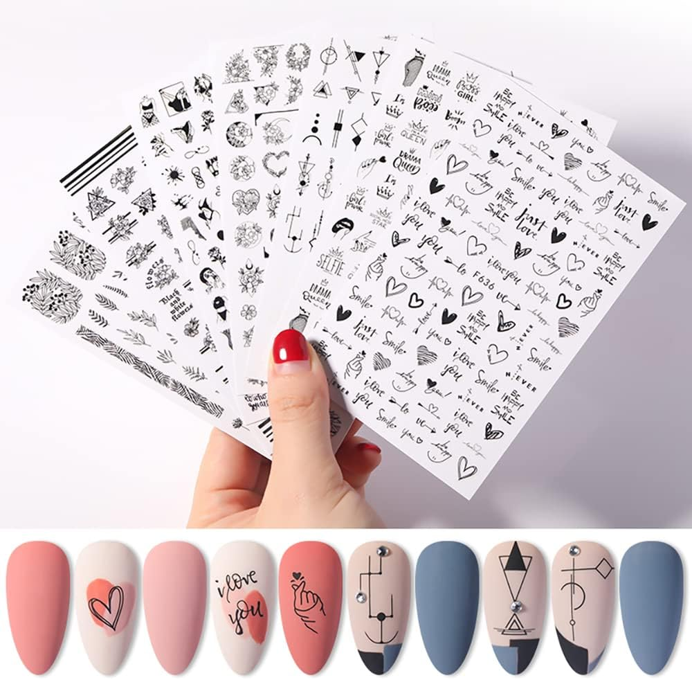 Nail Stickers, Self-Adhesive, Nail Stickers, Flowers, Nail Stickers, Abstract 3D Black Nail Stickers, DIY Manicure Decoration (7 Sheets) image number 4