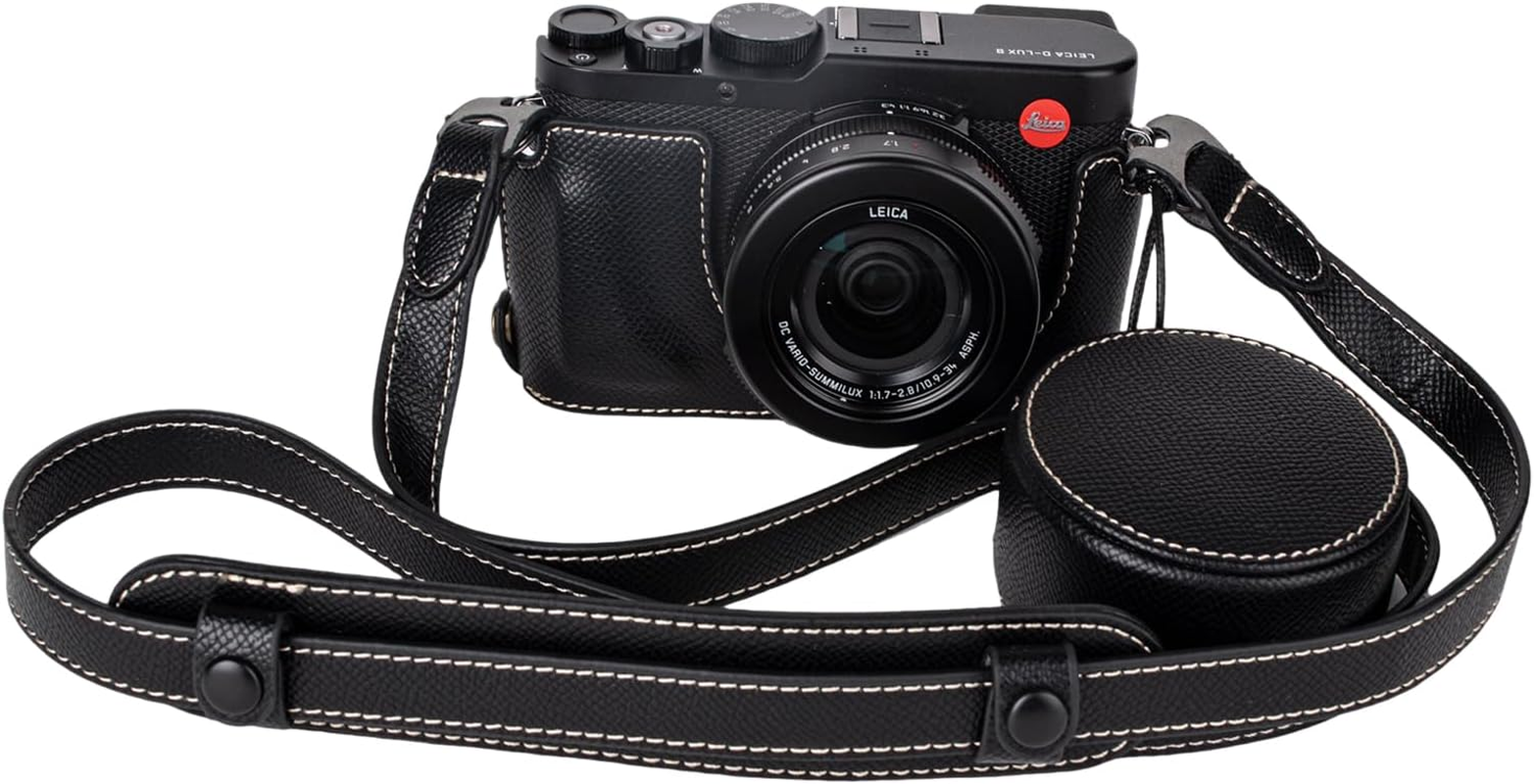 VOVMOEYA Leica D-LUX8 Camera Case Cover Kit for Leica DLUX8 Half Case D-LUX 8 Camera Cover with Front Lens Cap and Shoulder Strap